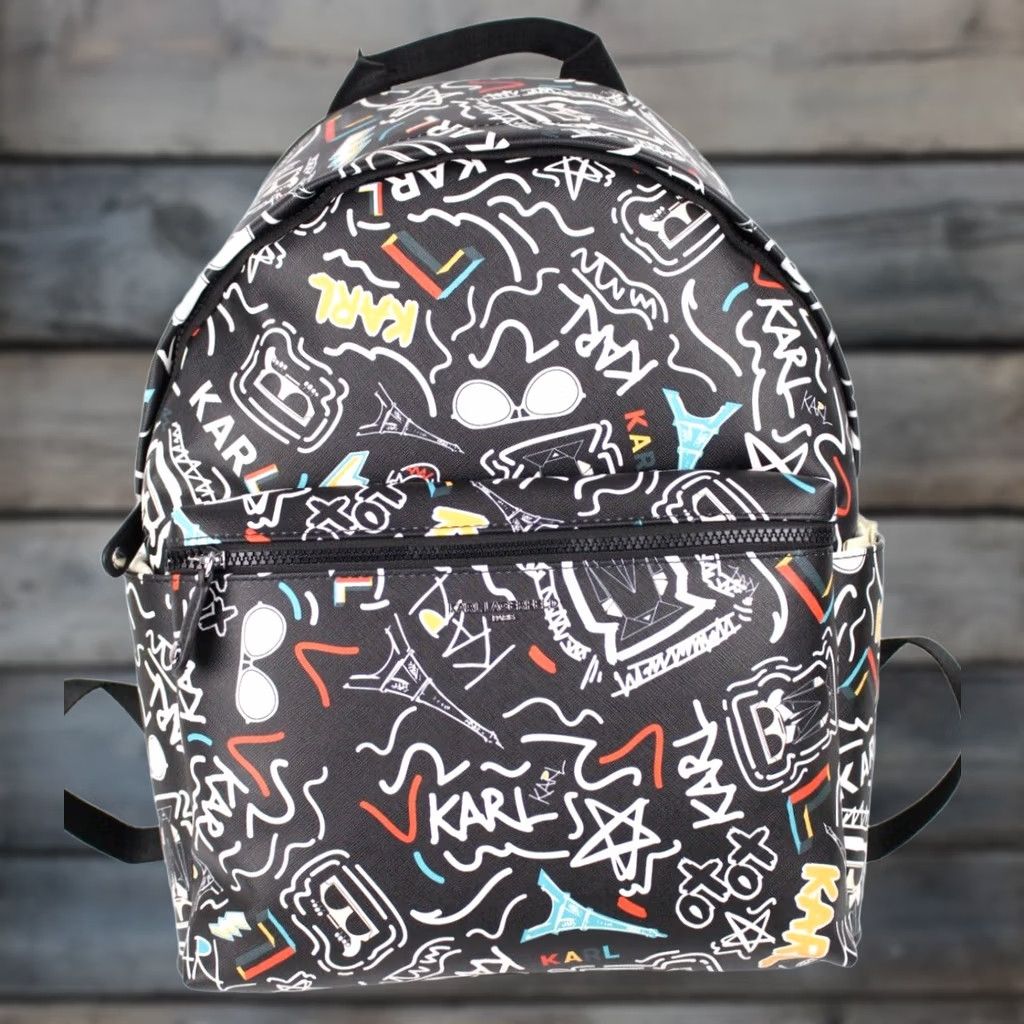 Karl Lagerfeld Karl Lagerfeld Backpack Paris Adele All Over Logo Black Laptop Sleeve LH3K45BD Size ONE SIZE - 1 Thumbnail