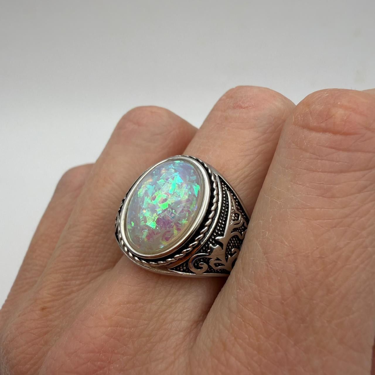 Vintage Vintage Opal Ring 925 Sterling Silver Unisex Statement Ring Size ONE SIZE - 11 Thumbnail
