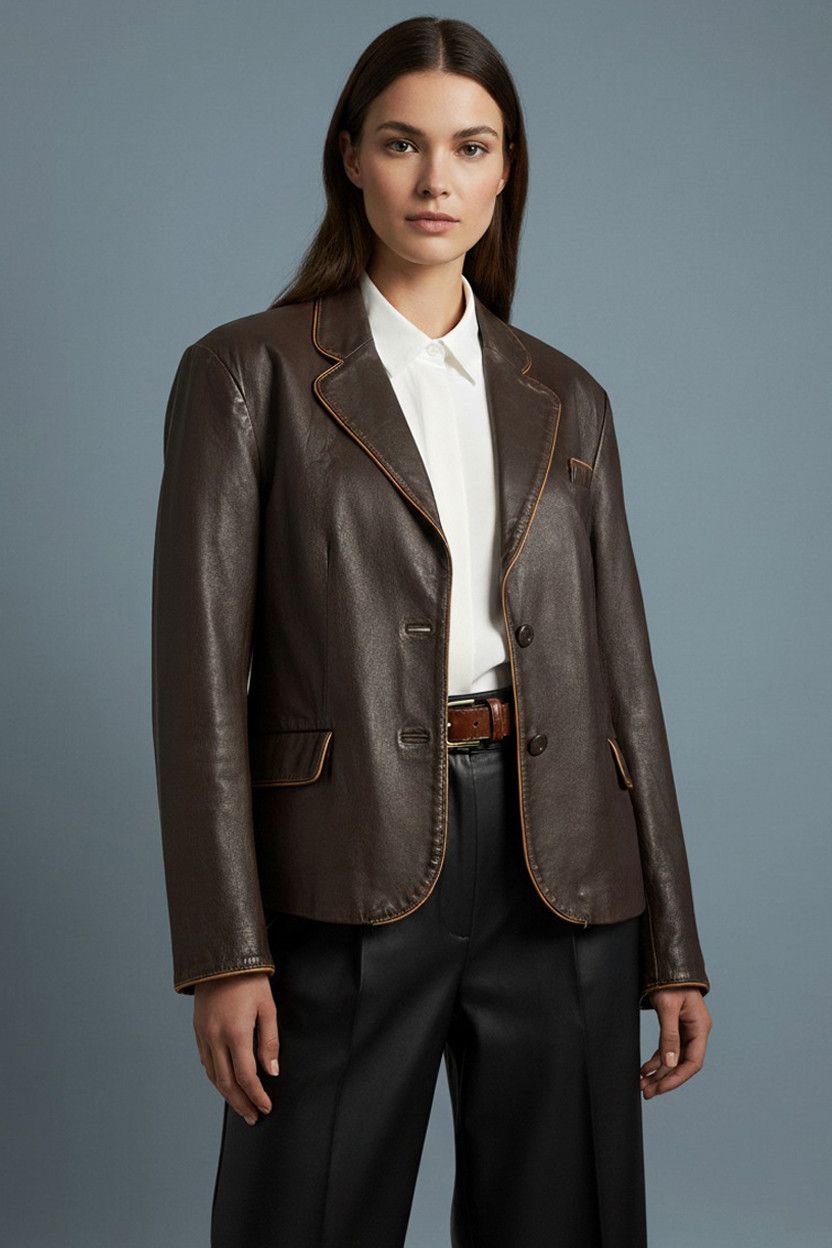 Vintage Vintage Brown Leather Blazer Jacket Made in England Size XL / US 12-14 / IT 48-50 - 1 Thumbnail