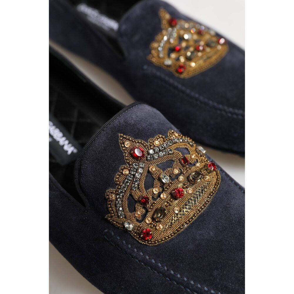 Dolce & Gabbana Dolce & Gabbana Blue Suede Crown Crystal Loafers Dress Shoes Size US 8 / EU 41 - 8 Thumbnail