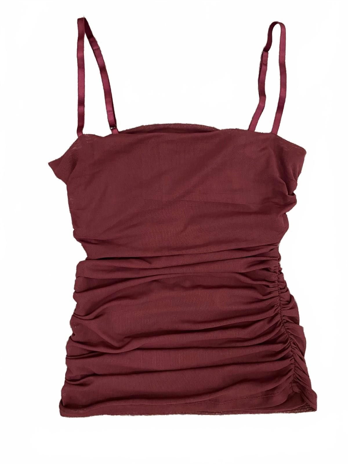 Other OPEN EDIT Ruched Sheer Mesh Top in Burgundy (SMALL) Size S / US 4 / IT 40 - 1 Thumbnail