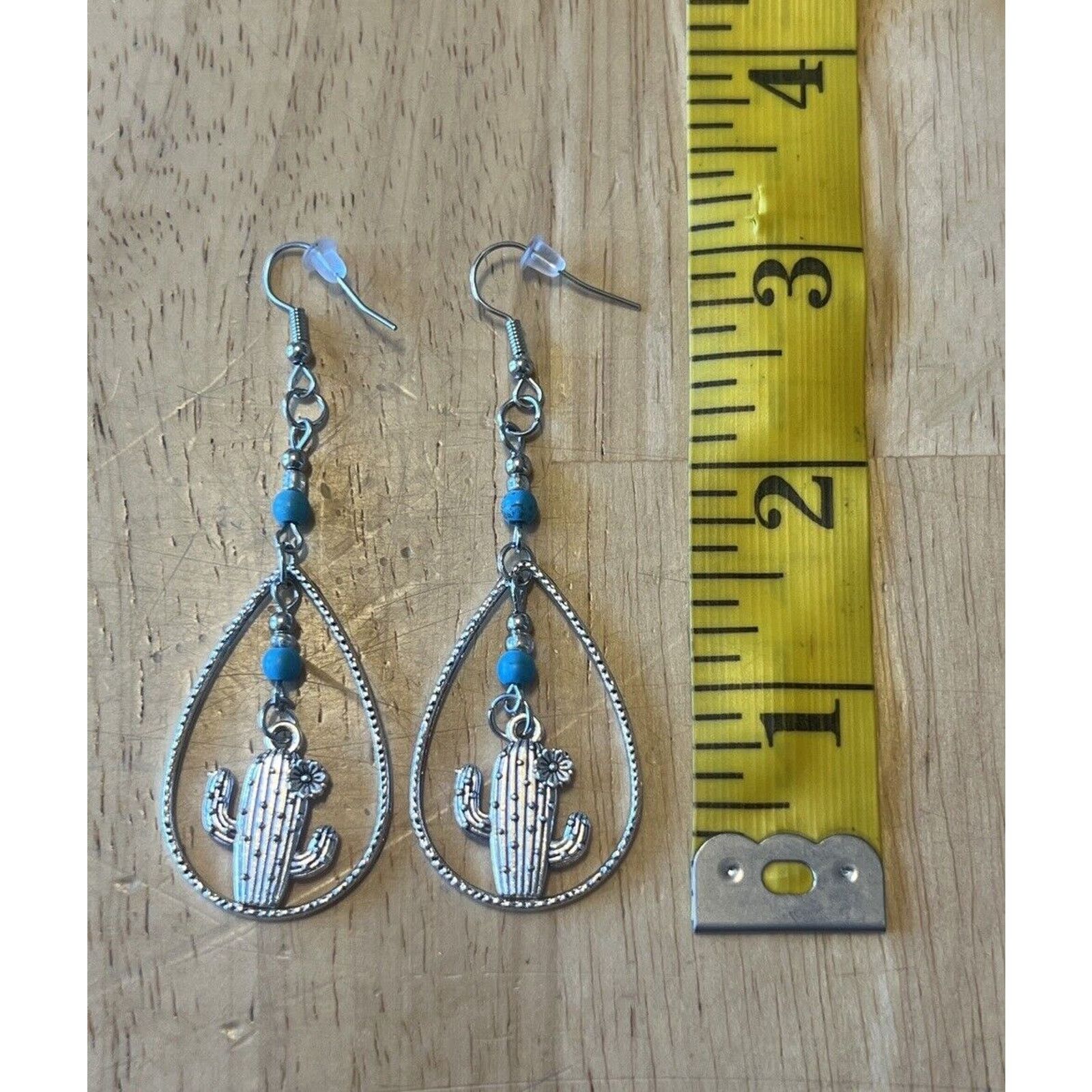 Other Silver Tone Earrings with Turquoise Glass Beads with Cactus Size ONE SIZE - 4 Thumbnail