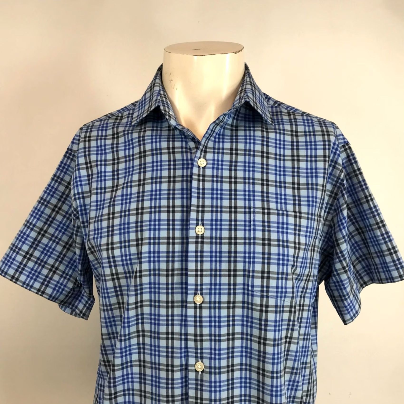 Peter Millar PETER MILLAR Mens Medium Blue Short Sleeve Button Collared Shirt w/Pocket Size US M / EU 48-50 / 2 - 2 Thumbnail