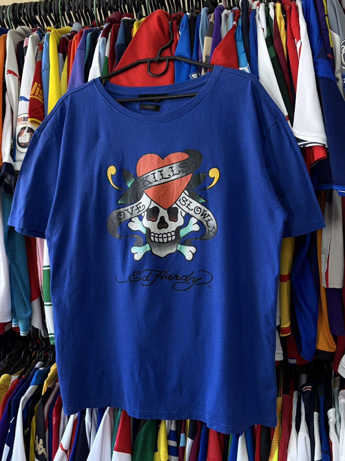 Ed Hardy Ed Hardy Love Kills Slowly Skull T-Shirt Blue XL Y2K Size US XL / EU 56 / 4 - 12 Thumbnail