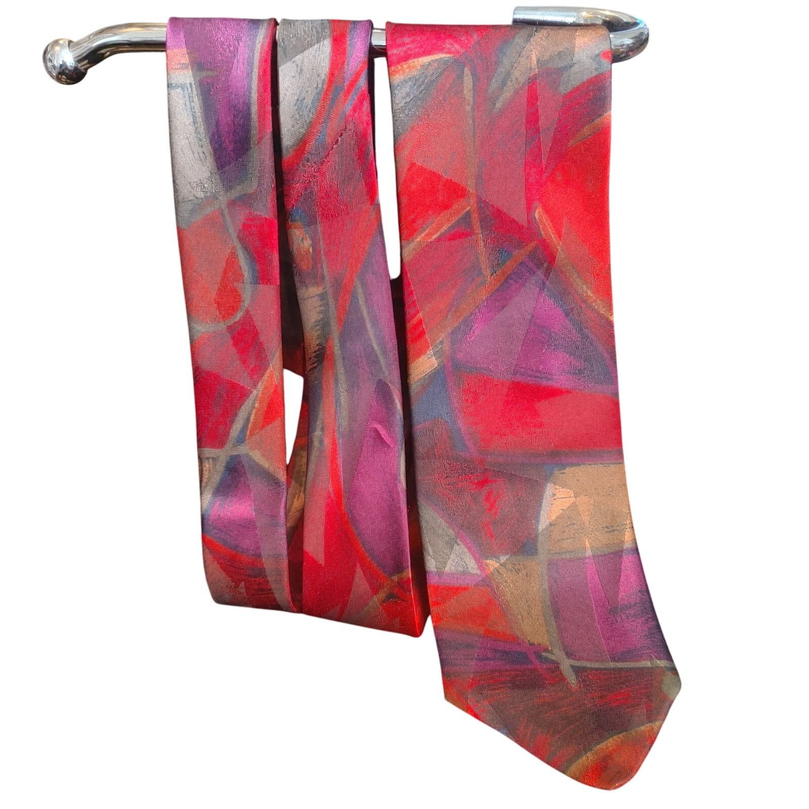 Other H-John's Red/Purple/Silver Abstract Polyester Tie Size ONE SIZE - 1 Thumbnail