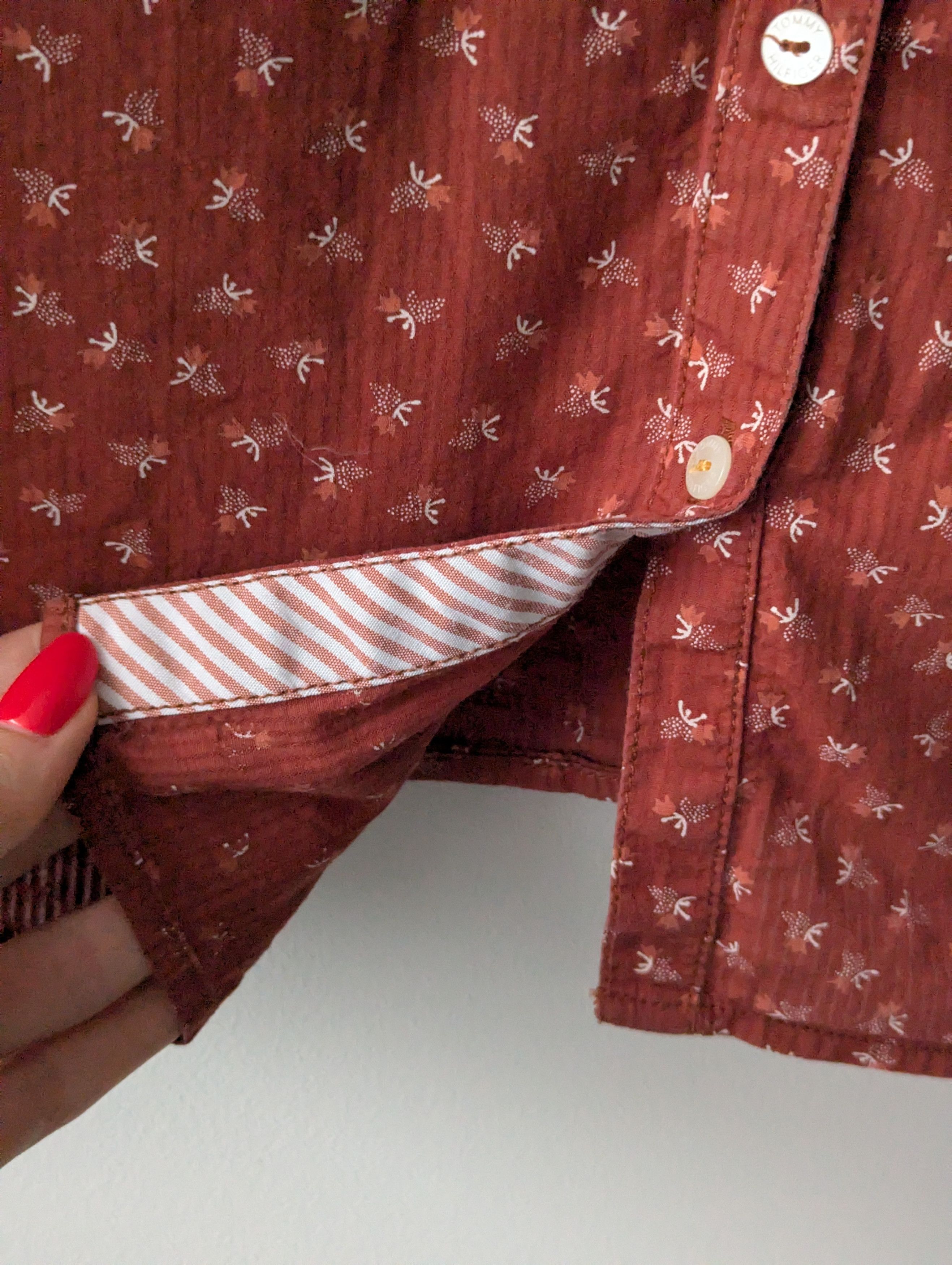 Tommy Hilfiger Tommy Hilfiger Printed Cotton Shirt Fitted Rust Orange Brown Size M / US 6-8 / IT 42-44 - 8 Thumbnail