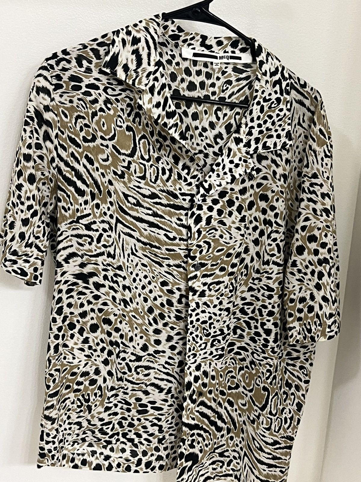 image of Mcq Cheetah Print Short Sleeve Shirt, Men's (Size Medium)