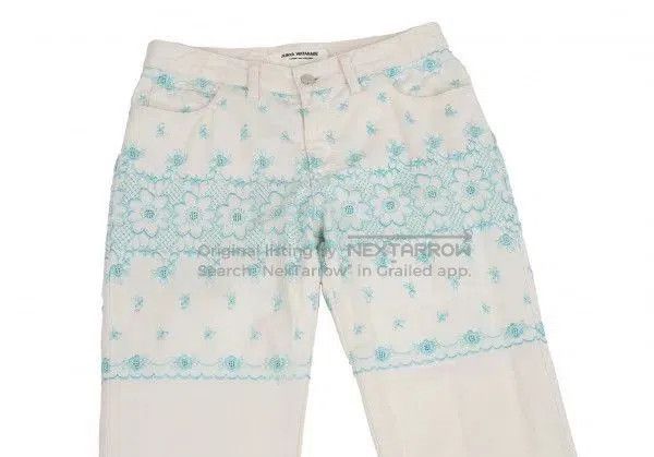 white vintage embroidered flower pants.