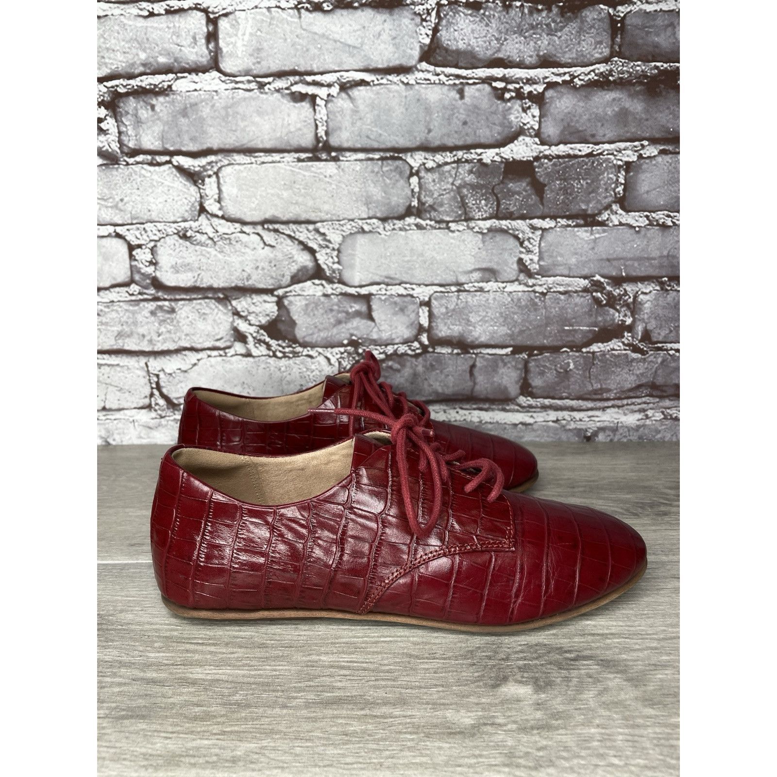 Other Fitflop Red Croco Leather Lace Up Comfort Oxfords Shoes Wome Size US 7 / IT 37 - 3 Thumbnail