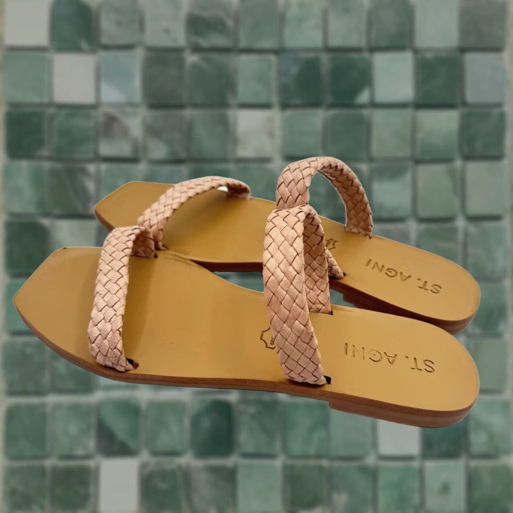 St. Agni St. Agni Julie Braided Leather Sandals Slide Sandal Brown Seashell 37 6.5/7 Women M Size Holiday Summer Spring Size US 6.5 / IT 36.5 - 1 Thumbnail