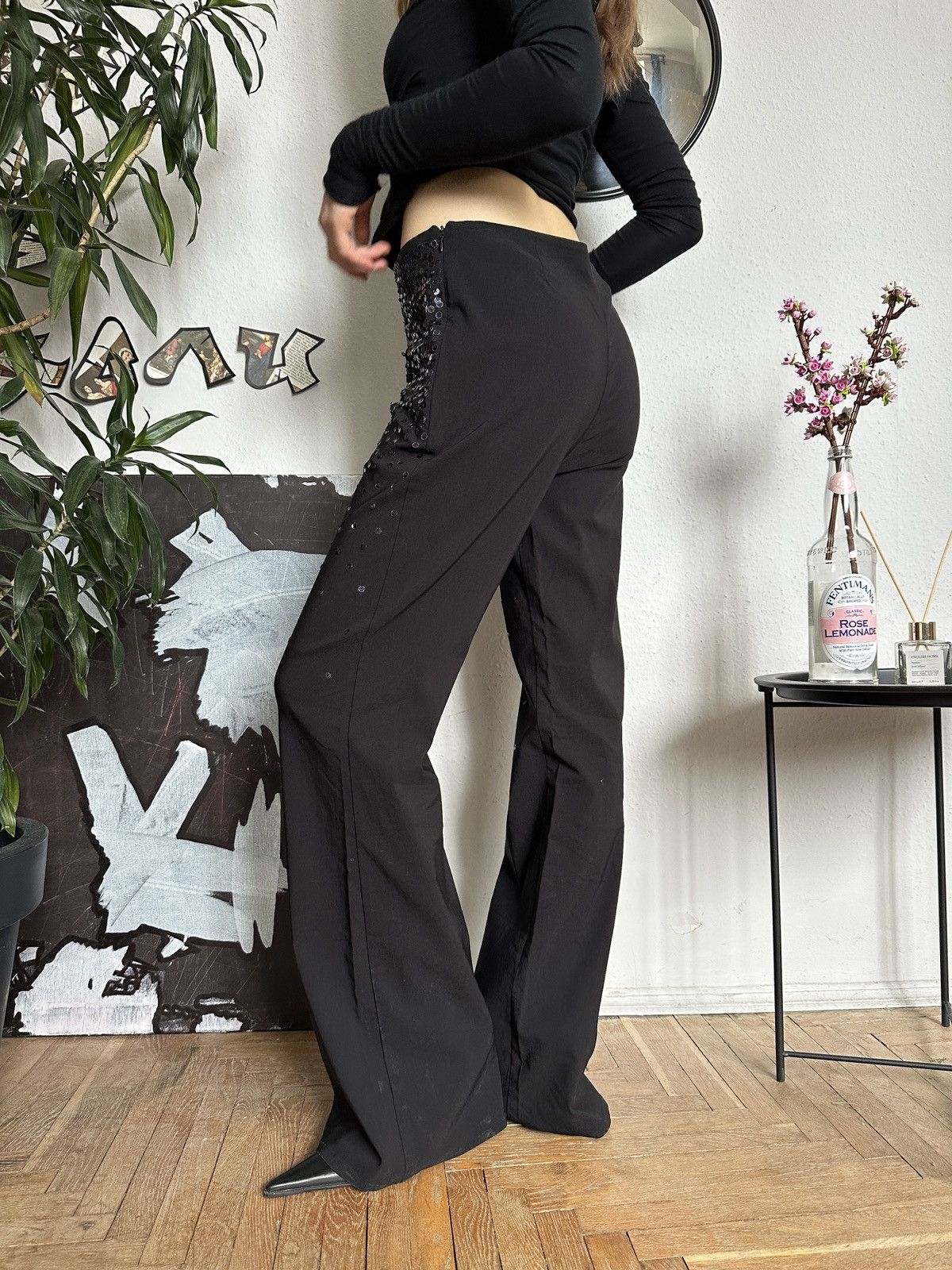 Japanese Brand × Vintage Flared Black Bootcut Sequins Y2K Pants Size 30" / US 8 / IT 44 - 5 Thumbnail