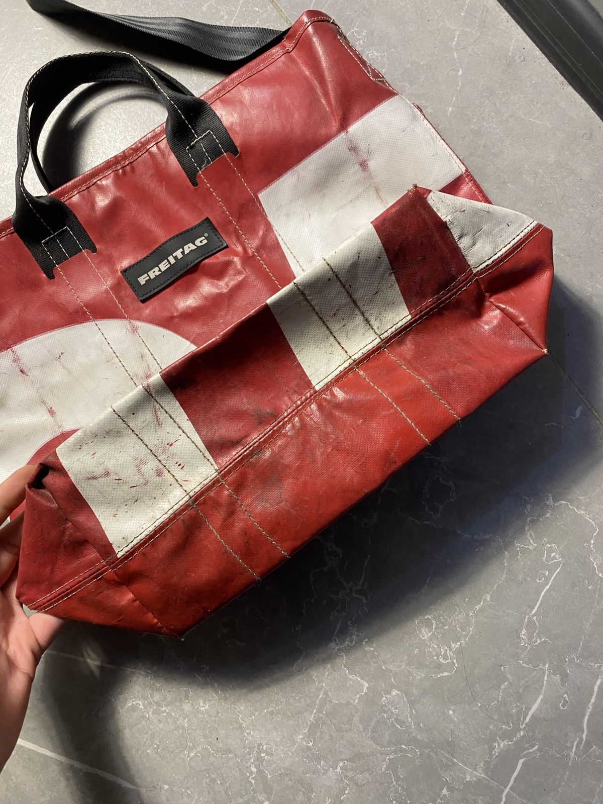 Freitag Freitag F202 Leland Tote Bag Red White Upcycled Truck Tarp Size ONE SIZE - 5 Thumbnail