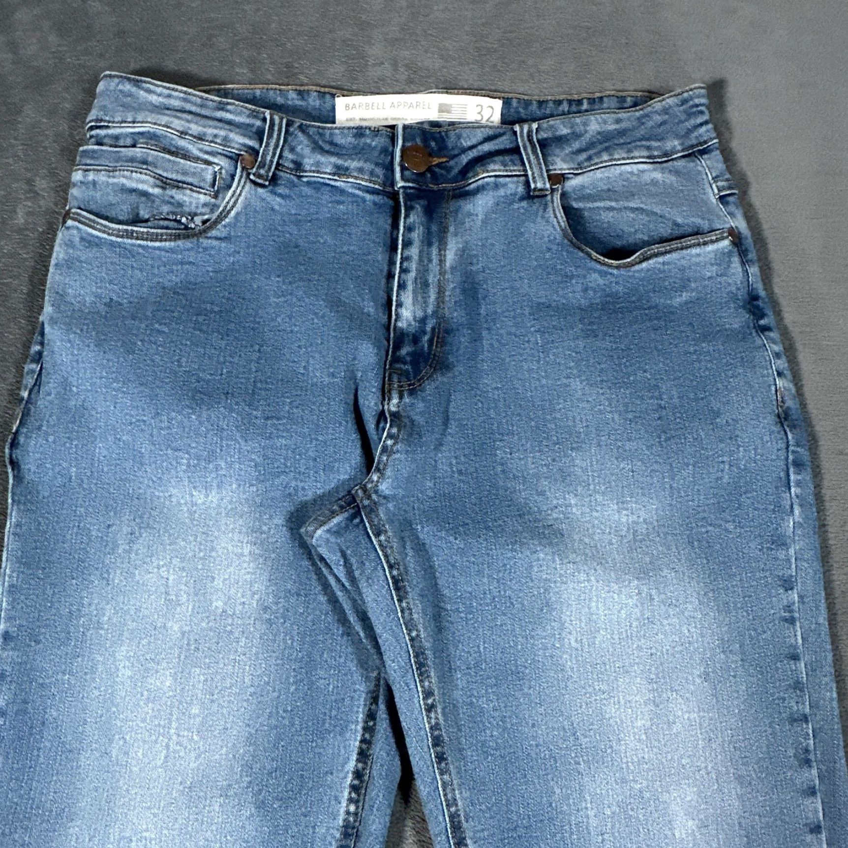 Vintage Barbell Apparel Jeans Mens 33x28 Blue Stretch Denim Tapered Athletic Fit Lot 2 Size US 32 / EU 48 - 3 Thumbnail