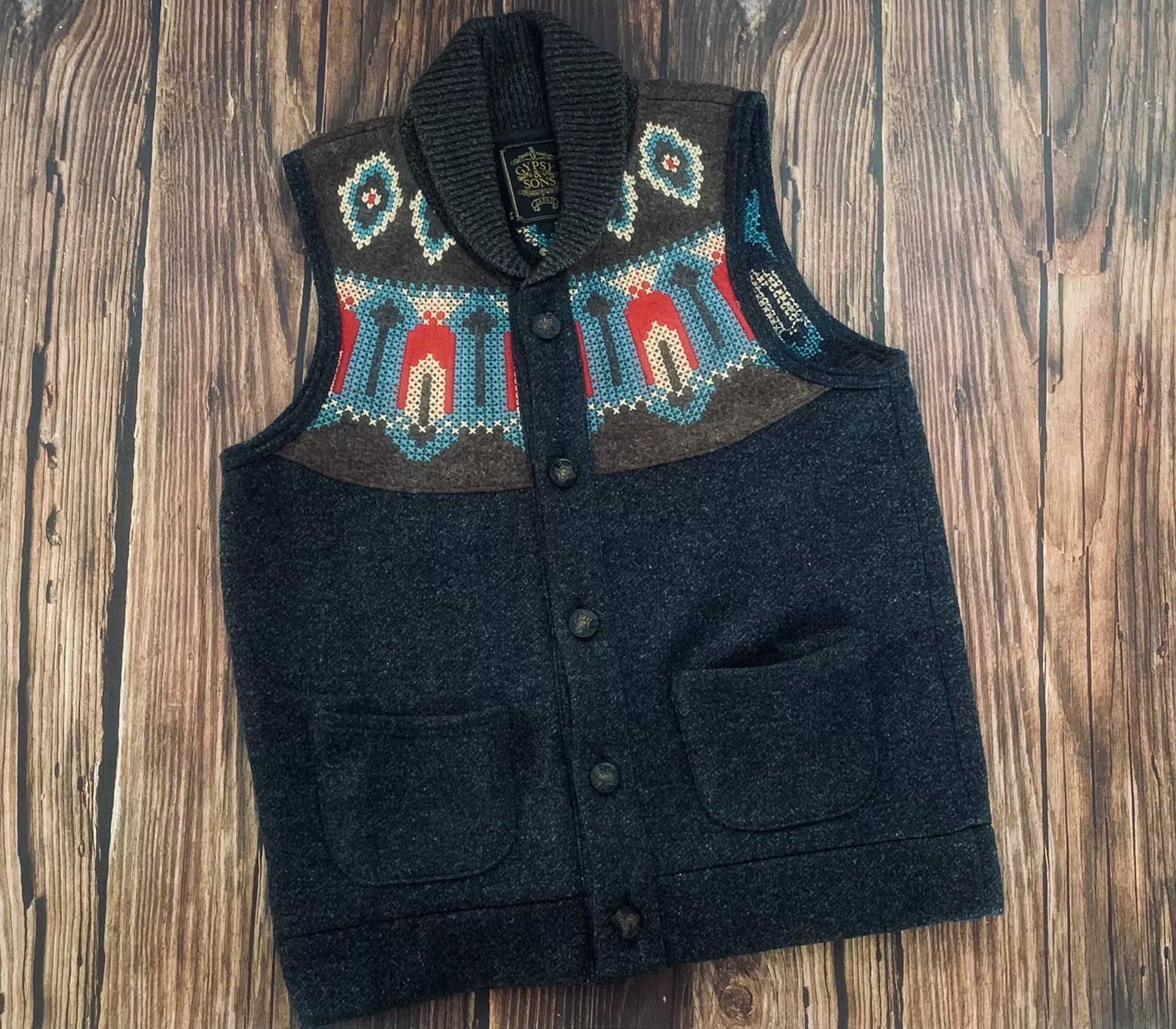 &SONS stylish gypsy sons navy patterned vest Size US L / EU 52-54 / 3 - 1 Thumbnail
