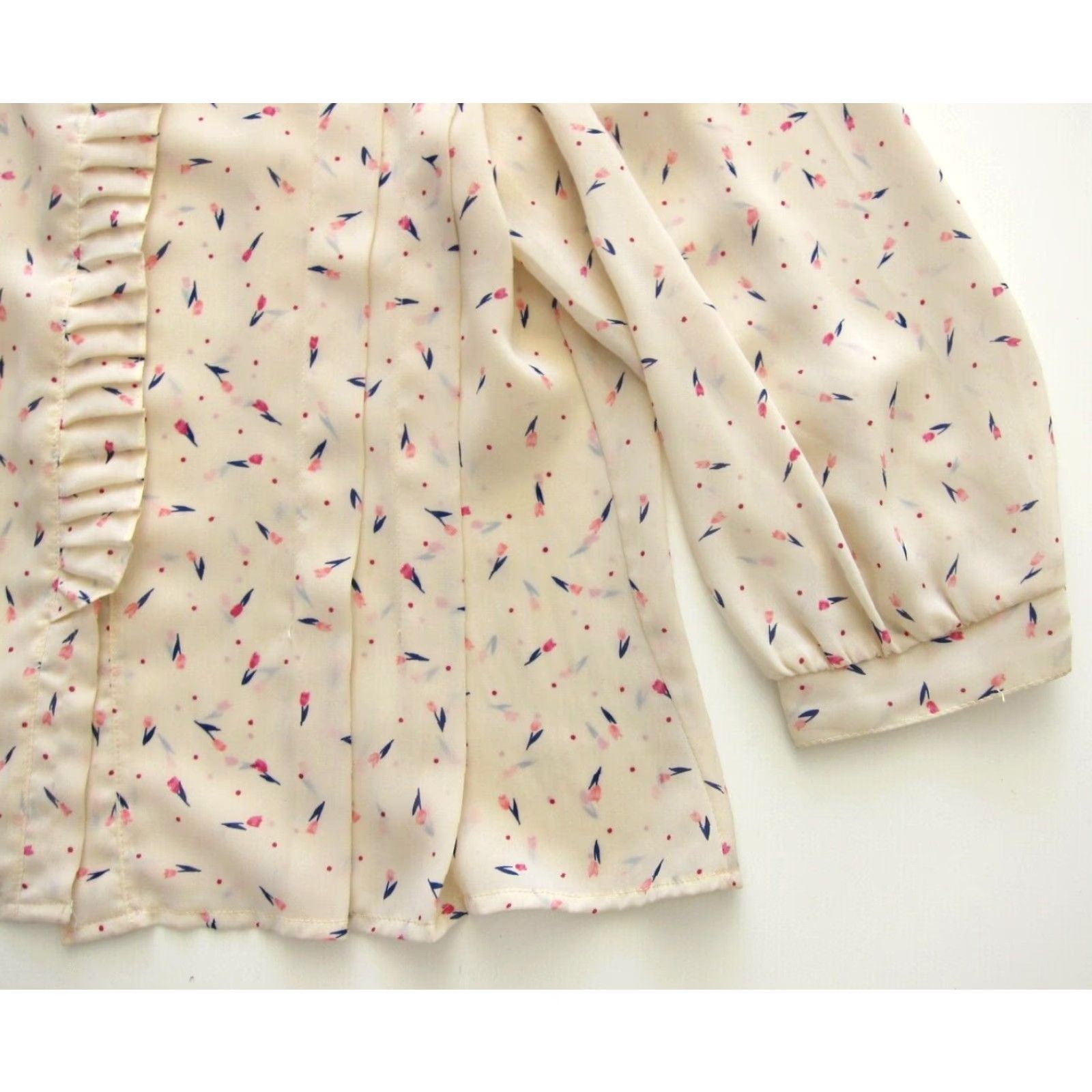 Vintage Vtg Dabney Paris New York Ivory Pink Tulip Flower 3/4 Sleeve Sheer Blouse S-M Size S / US 4 / IT 40 - 7 Thumbnail