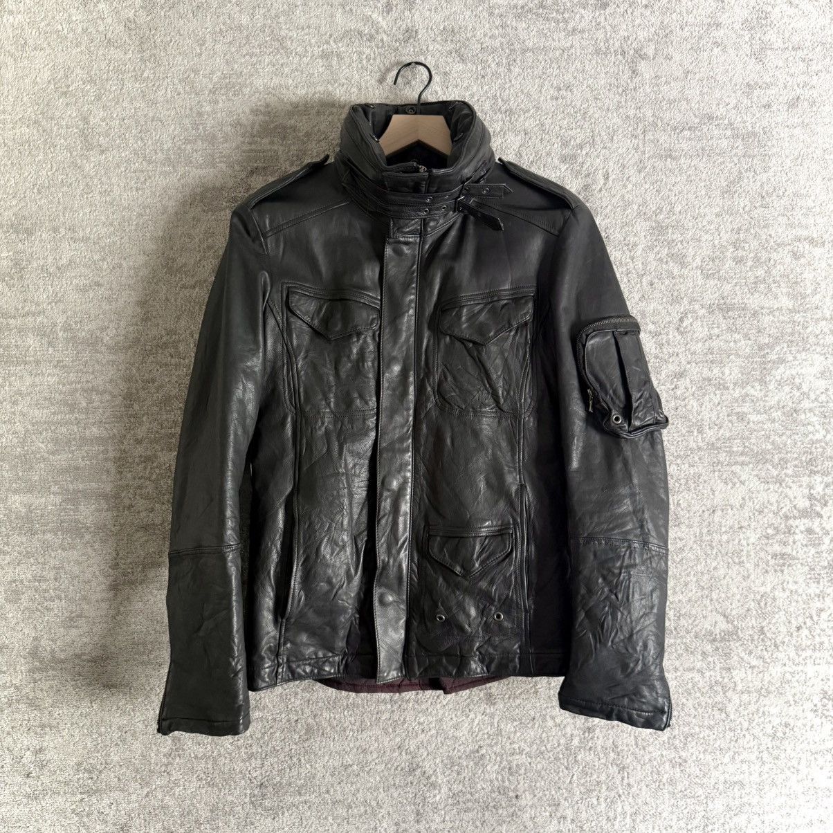 Yohji Yamamoto AW08 Kyoji Maruyama Jersey Cowhide Leather Military Jacket Size US M / EU 48-50 / 2 - 2 Thumbnail
