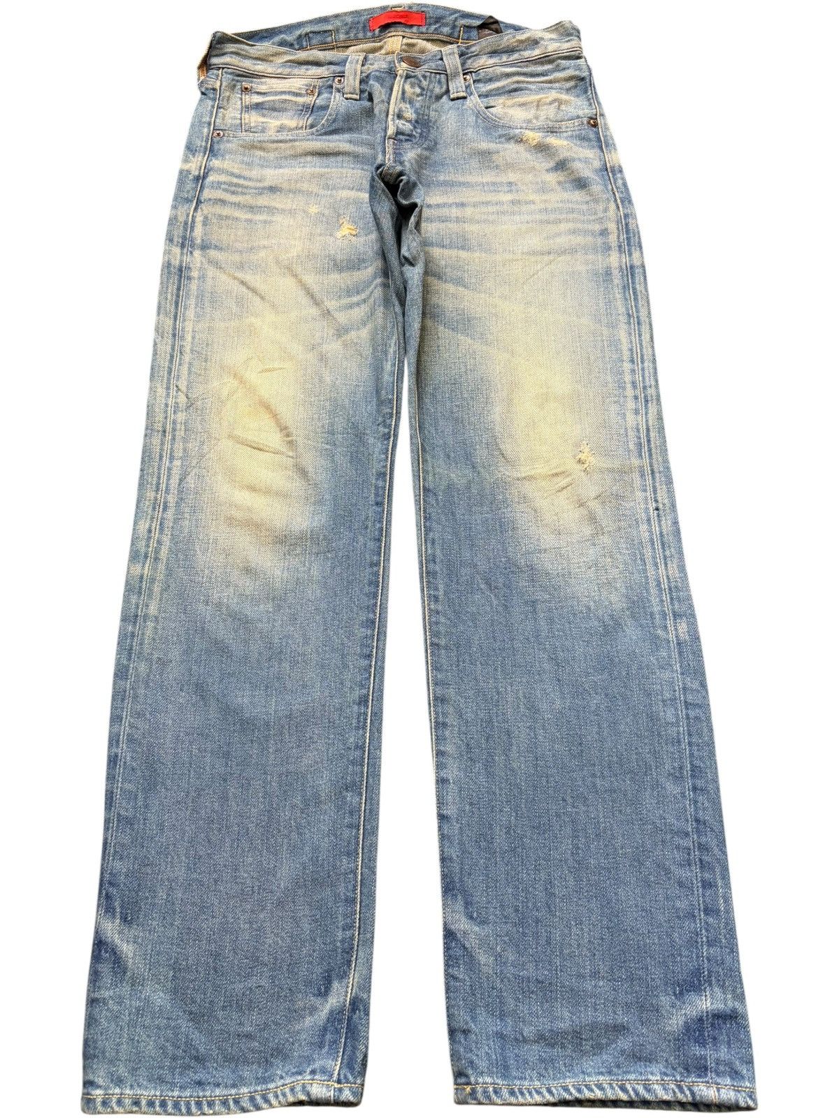 Edwin Vintage / Y2K Red Card Buckle Back Mud Wash Distress Jeans Size US 29 - 1 Thumbnail