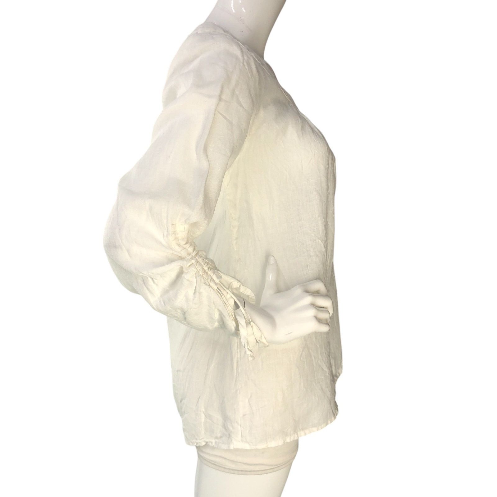 FLAX Flax Size P US XS Top Blouse Ruched Sleeve Linen Gauze White Size XS / US 0-2 / IT 36-38 - 9 Thumbnail