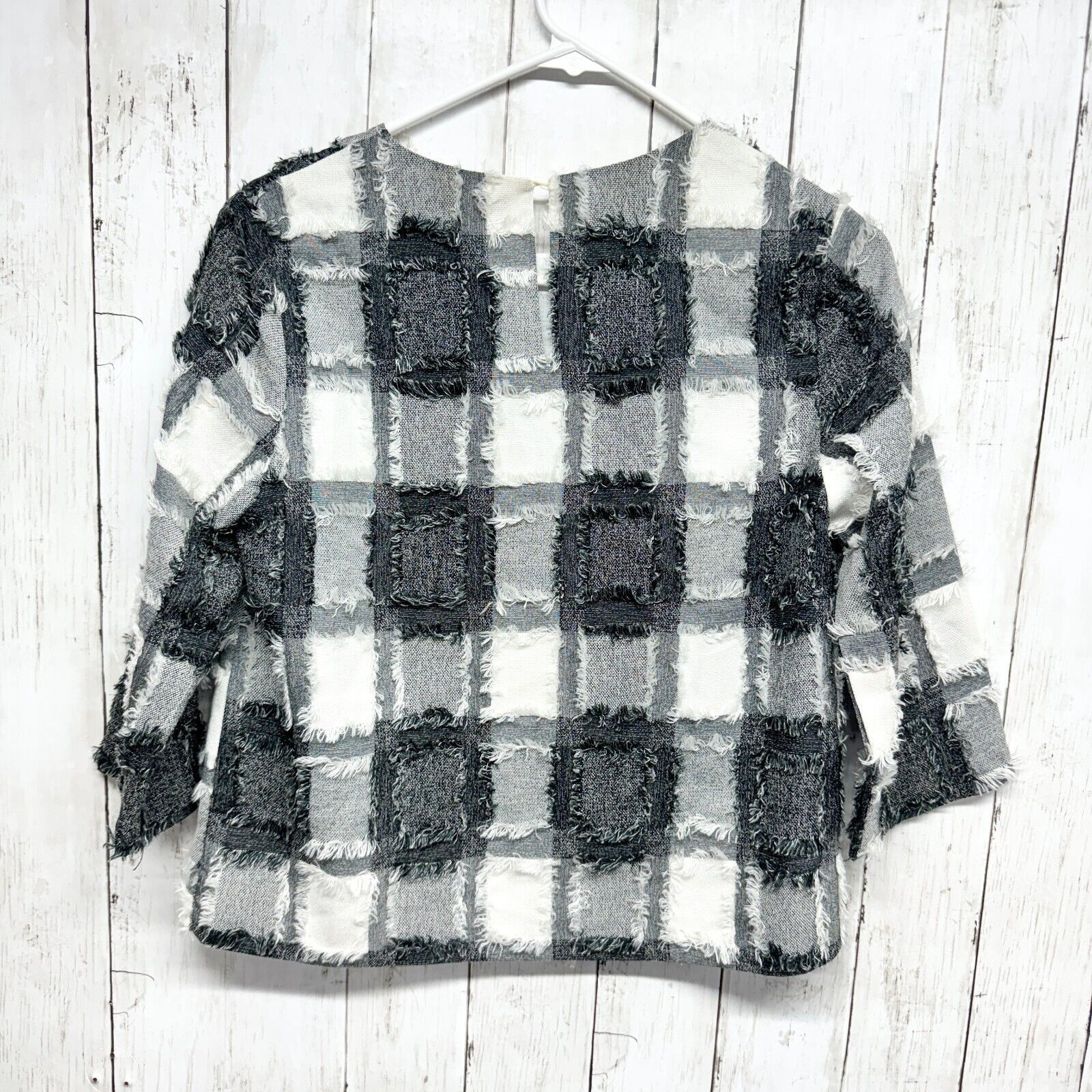 Other Do + Be Top Size Small Plaid 3/4 Sleeve Textured Round Short Size S / US 4 / IT 40 - 4 Thumbnail