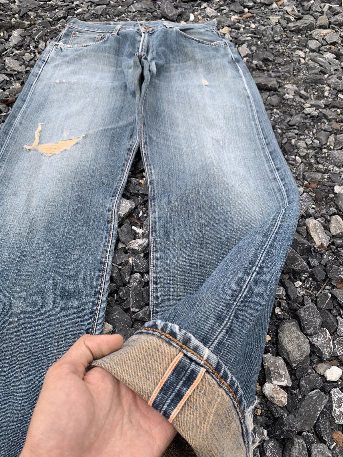 Edwin VINTAGE EDWIN 505 SELVEDGE RUSTY DISTRESSED JAPANESE DENIM Size US 31 - 5 Thumbnail