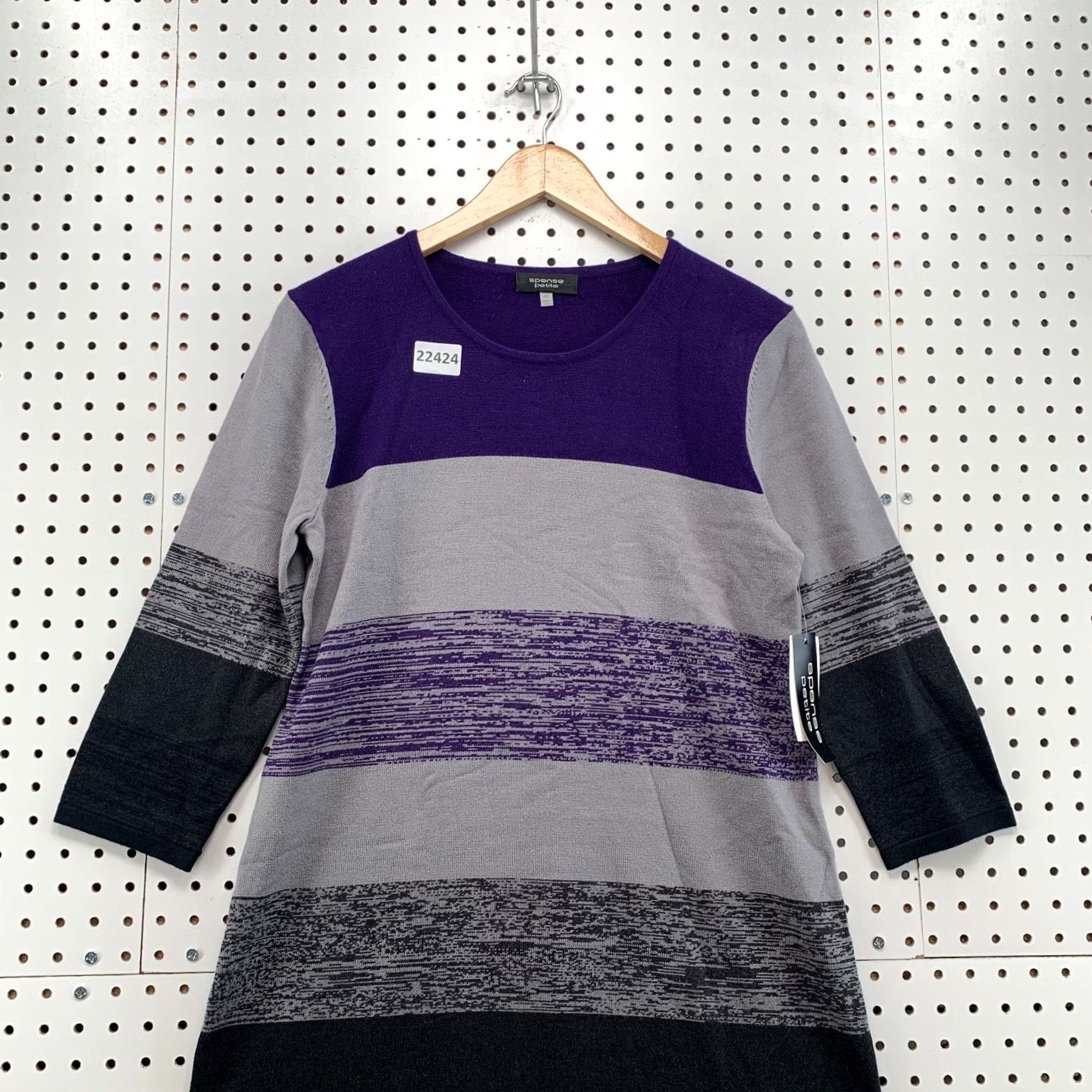 Vintage Spense Sweater Dress Purple Black Striped Womens Petite Large PL Size L / US 10 / IT 46 - 2 Thumbnail