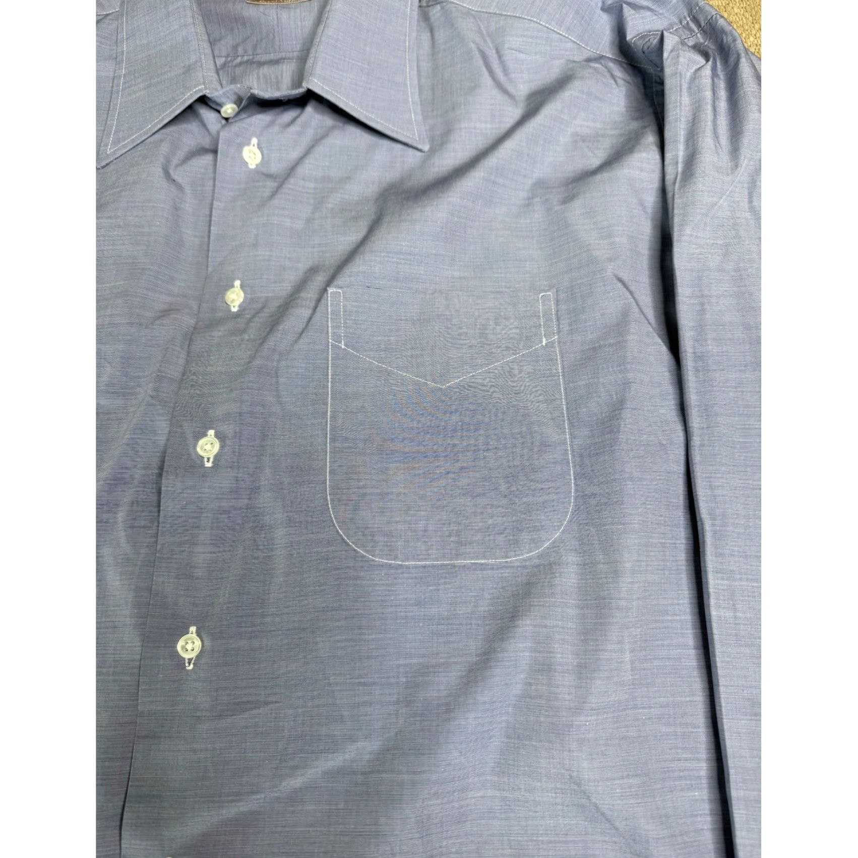 Vintage Gitman Bros. Mens Dress Shirt Blue Long Sleeve Button-Down 17 37 USA Dress Shirt Mens Size 46R - 3 Thumbnail