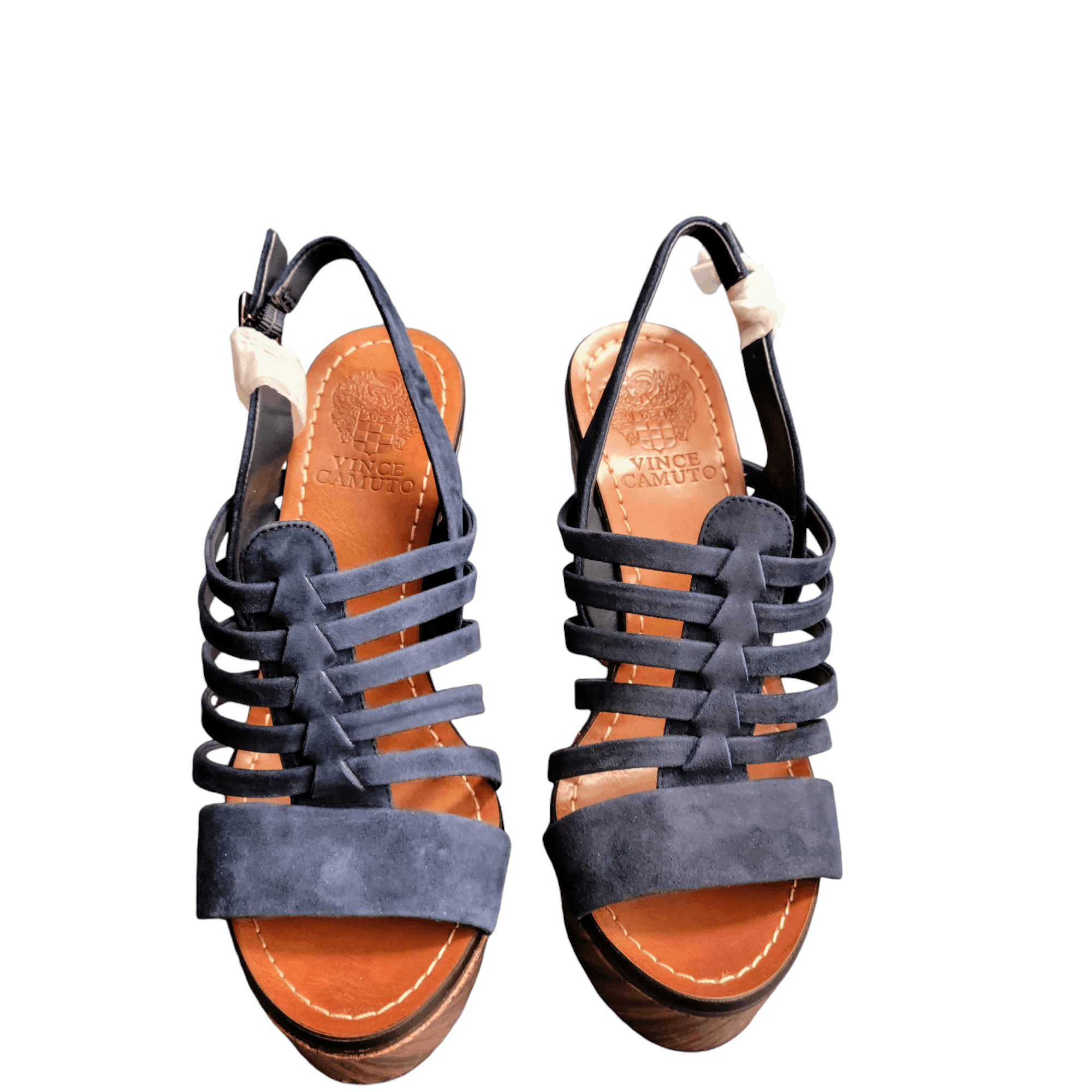 Vince Camuto Vince Camuto Blue Suede Chunky Wooden Patchwork Heel Shoes Size US 8 / IT 38 - 3 Thumbnail