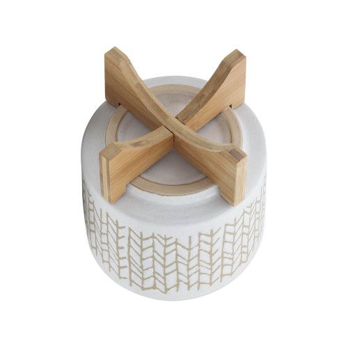 Designer × Homemade 8" CHEVRON PLANTER W/ WOOD STAND, BEIGE Size US L / EU 52-54 / 3 - 6 Thumbnail