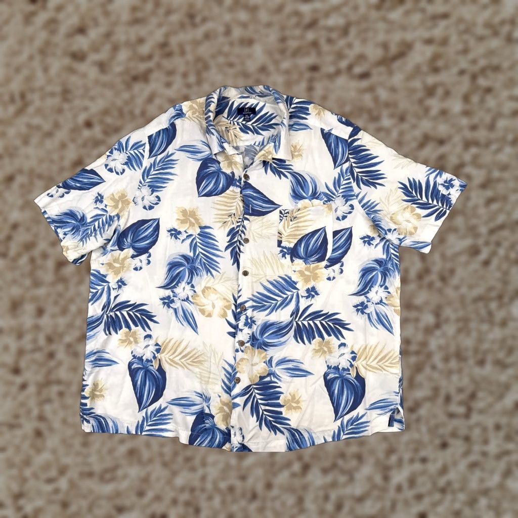 George George Hawaiian Shirt Men 3XL Blue Floral Button-Up Rayon Short Sleeve Size US XXL / EU 58 / 5 - 1 Thumbnail