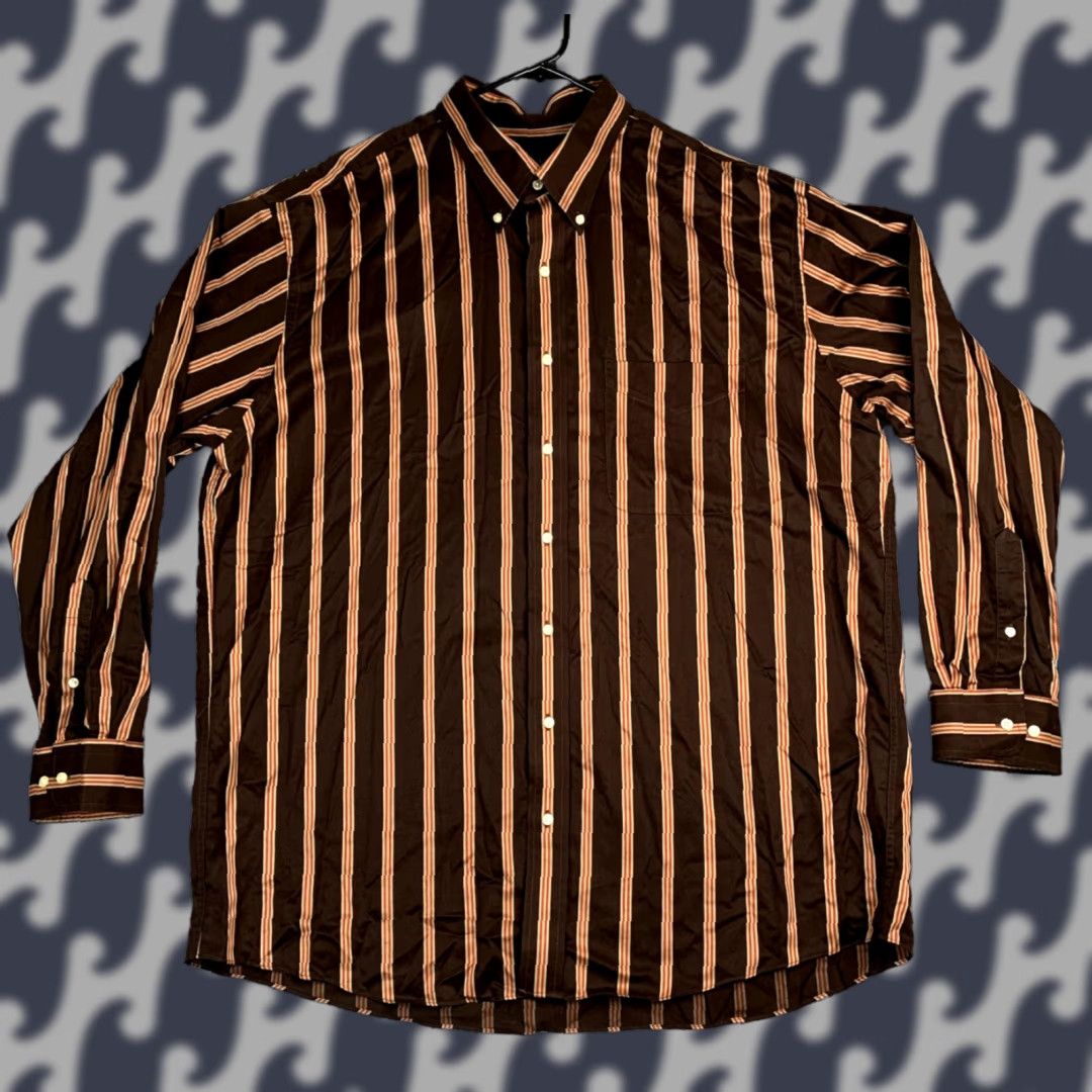 Jos. A. Bank Jos A Bank Shirt Mens XL Dark Brown Orange Stripe Travelers Twill Retro Business Size US XL / EU 56 / 4 - 1 Thumbnail