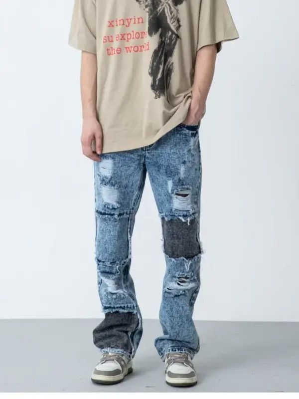 Japanese Brand Retro loose straight leg ripped jeans Size US 30 / EU 46 - 4 Thumbnail