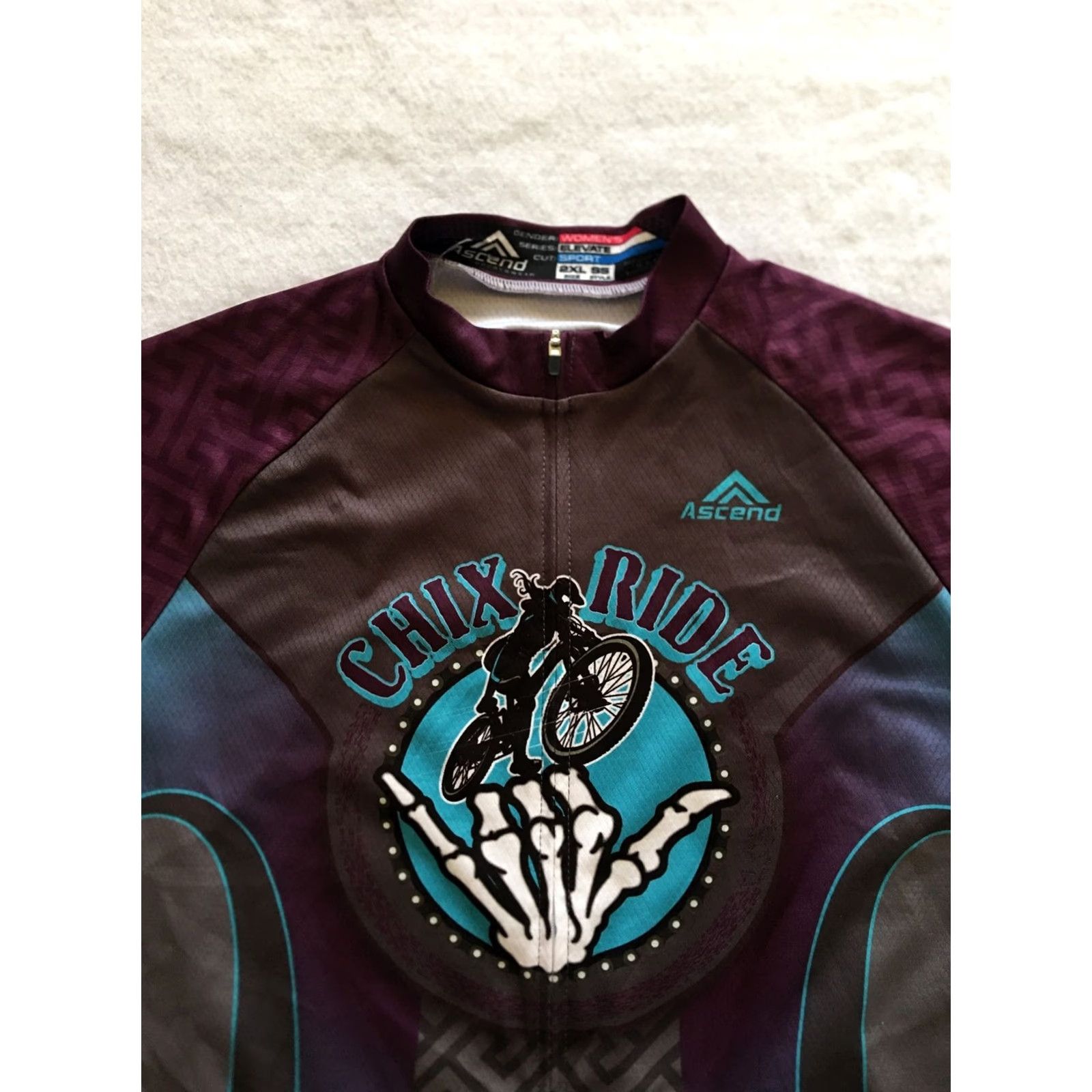 ASCENO Ascend Cyclist Jersey Shirt 2XL Gray/Purple Short Sleeve Full Zip Unisex Adults Sports Shirt Mens Womens Size US XXL / EU 58 / 5 - 2 Thumbnail