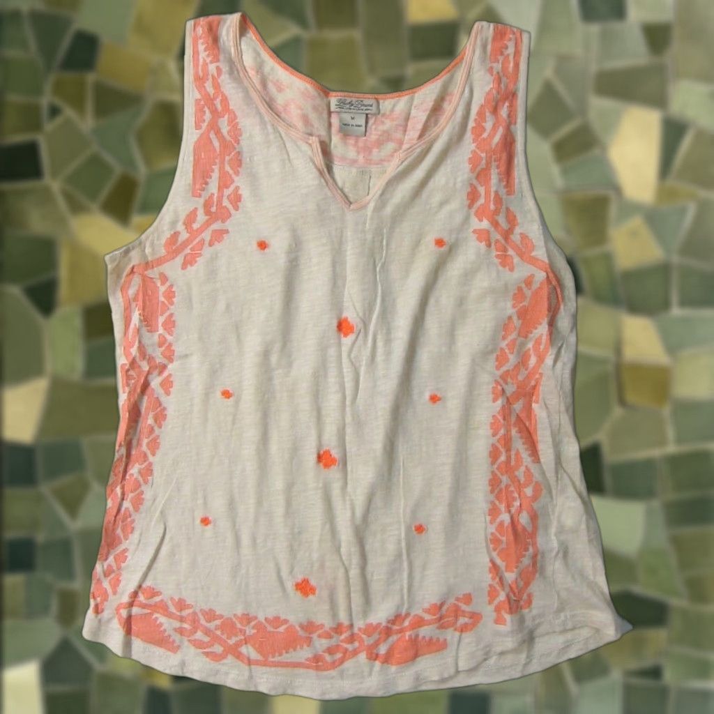 Lucky Brand Lucky Brand 100% Cotton Embroidered Orange Sleeveless Tank Blouse Medium Women Shirt V-Neck Size M / US 6-8 / IT 42-44 - 1 Thumbnail