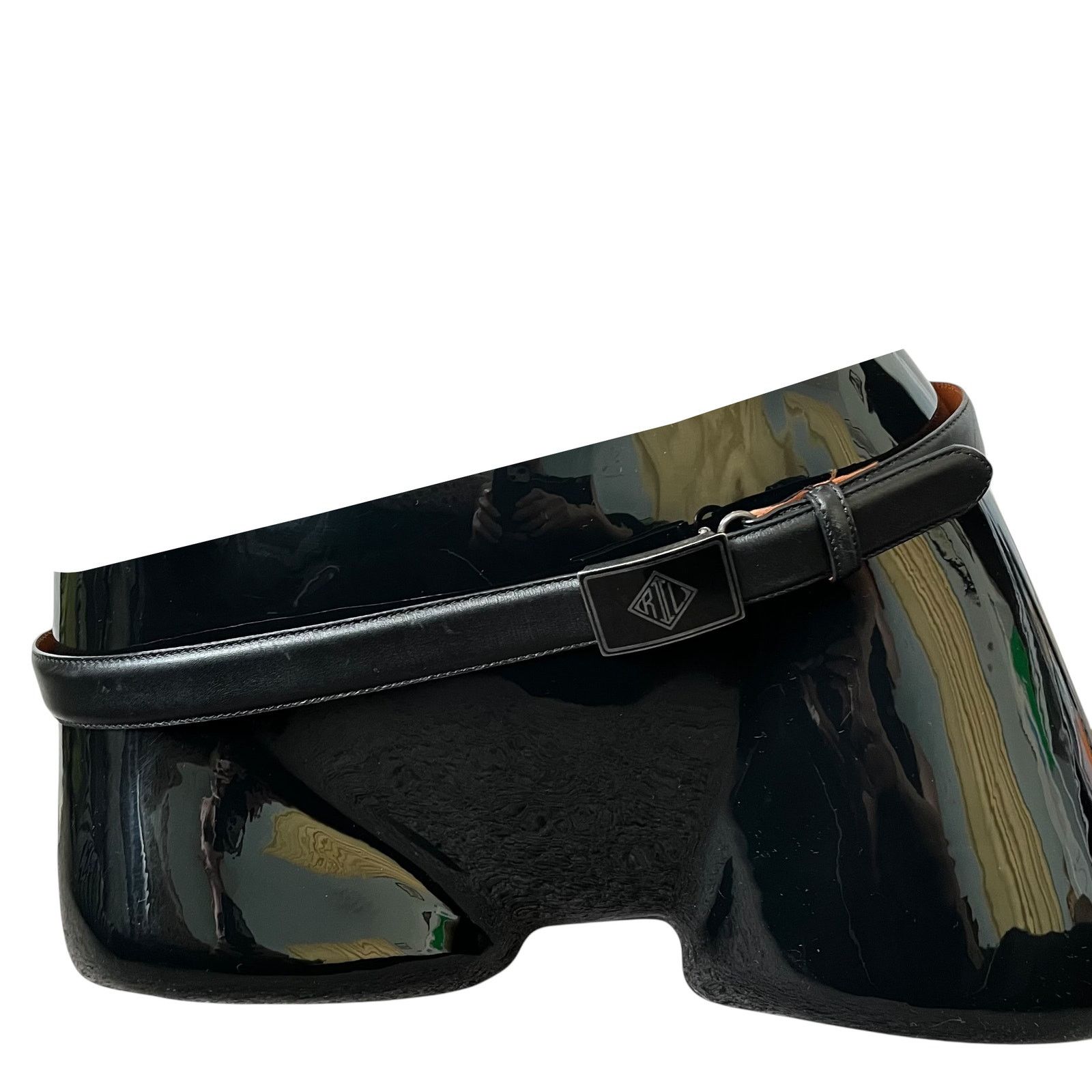 Ralph Lauren Ralph Lauren Art Deco Monogram Buckle Black Leather Belt Size ONE SIZE - 2 Thumbnail