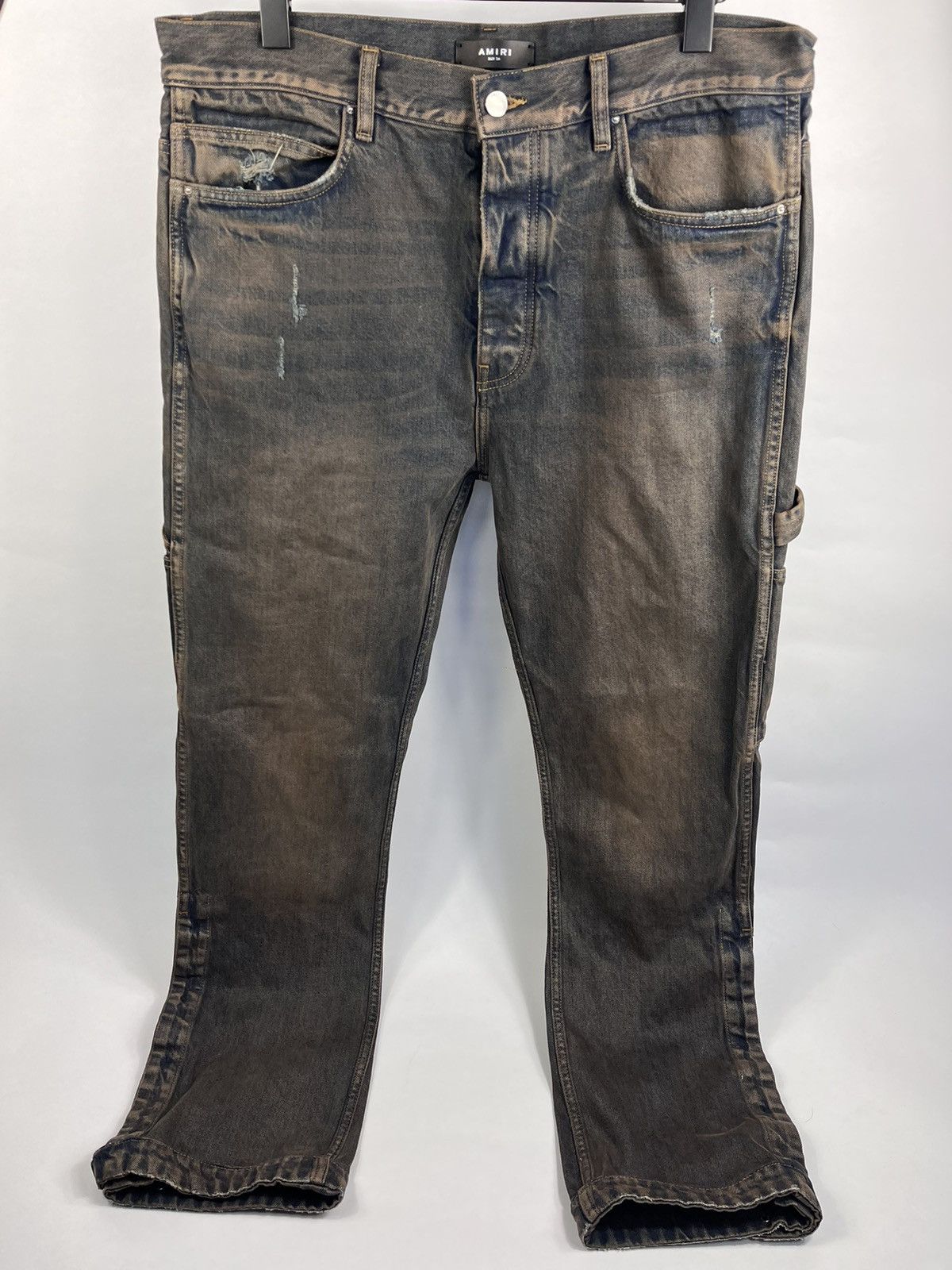 image of Amiri Cargo Faded Brown Denim Jeans in Bleu Brown, Men's (Size 36)