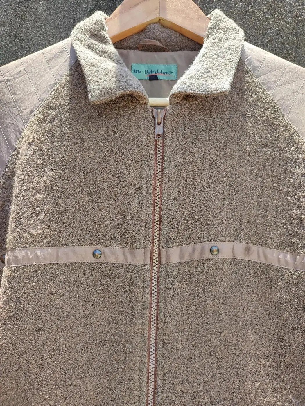 Japanese Brand Mr. Bob Johnes Beige Panelled Fleece Bomber Jacket Size US M / EU 48-50 / 2 - 2 Thumbnail