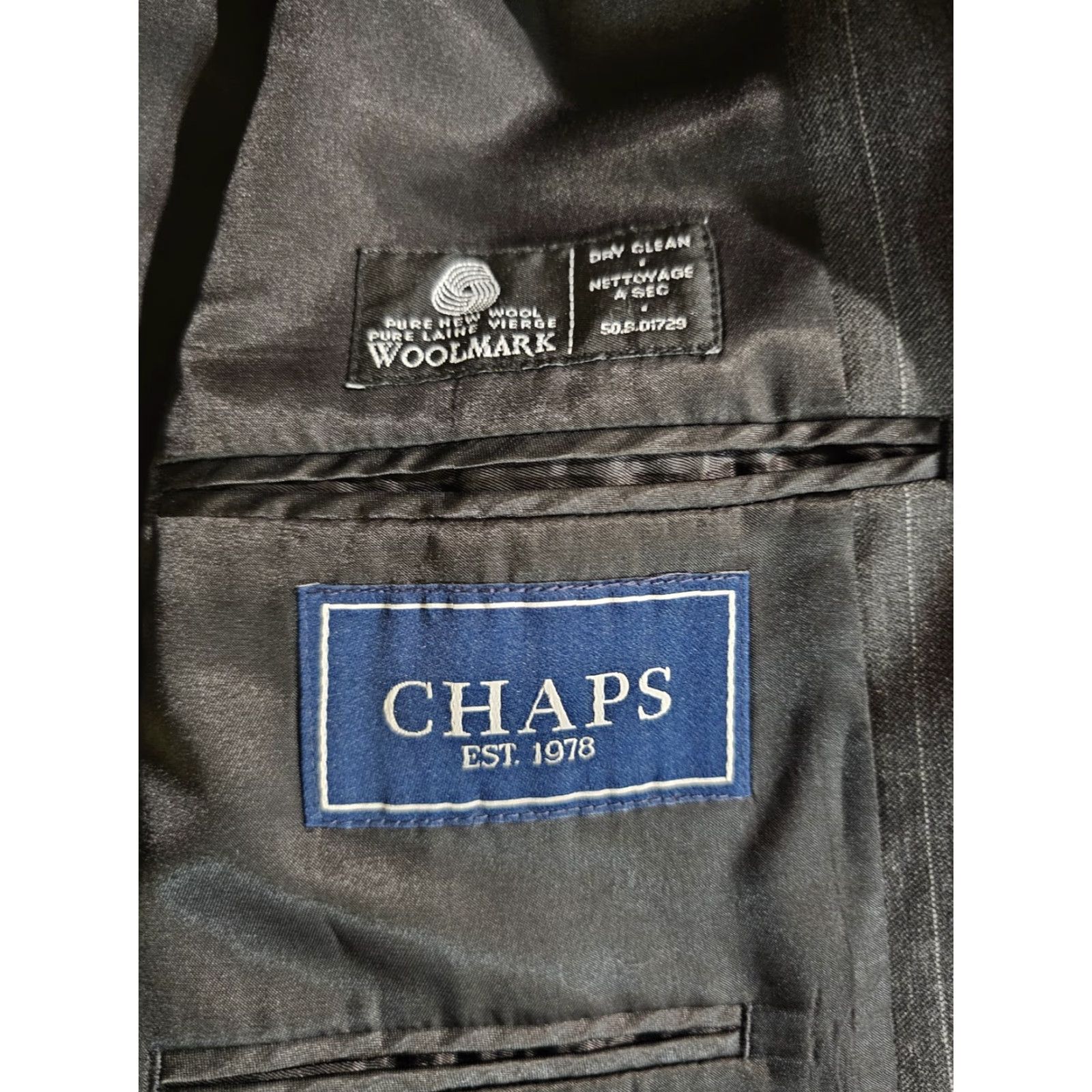 Chaps VINTAGE CHAPS By RALPH LAUREN 100% Wool Grey Pin Striped Suit Mens 42 Long 34x32 Pants Size 42R - 5 Thumbnail