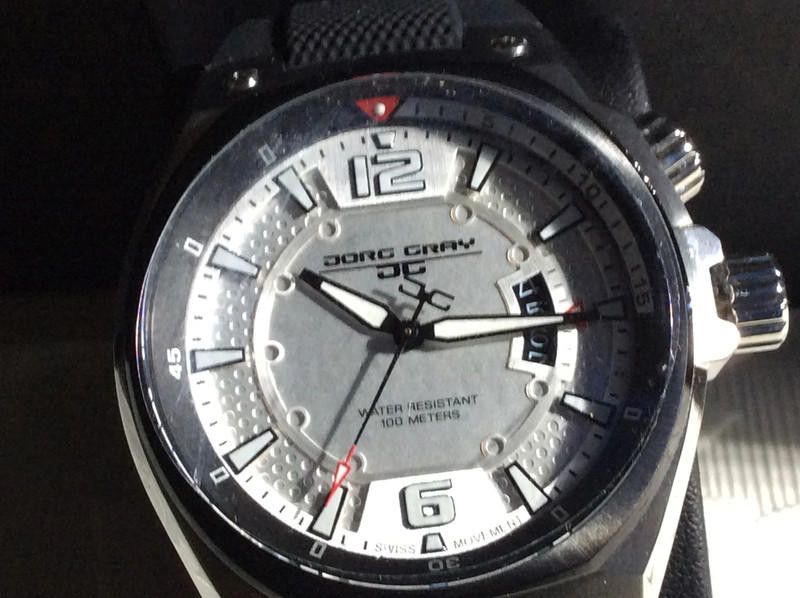 Designer Jorg Gray Men's silver dial black leather strap watch Size ONE SIZE - 1 Thumbnail