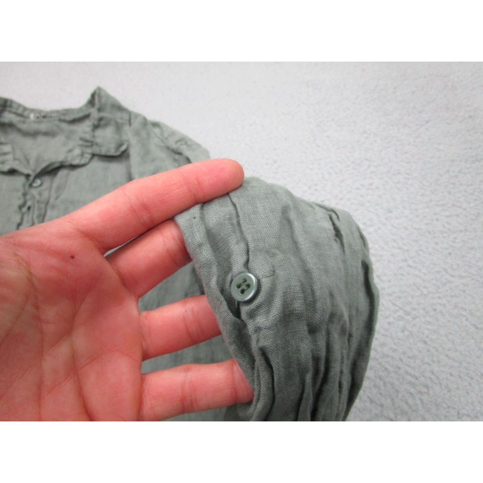 Vintage VINTAGE Focus Shirt Womens 2XL Green Linen Roll-Tab Sleeve Button-Up Collared Chambray Italy Size XXL / US 16-18 / IT 52-54 - 3 Thumbnail