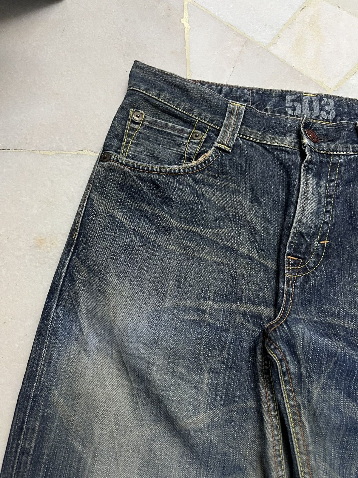 Edwin 💥Flare💥Edwin 503 Blue Trip Claw Mud Wash Jeans Size US 33 - 7 Thumbnail