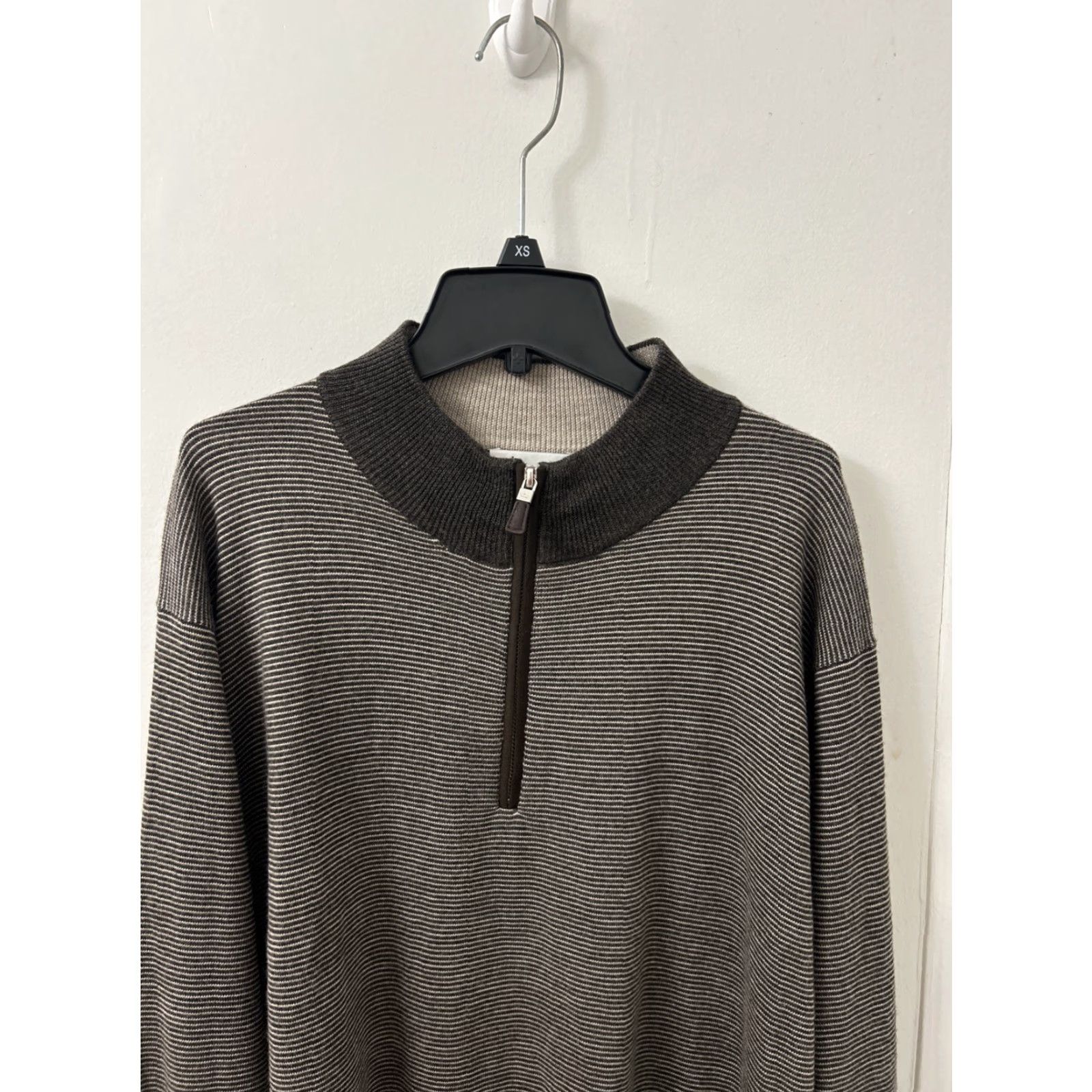 Peter Millar Peter Millar Sweater Mens XL Brown Striped 1/4 Zip Wool Mock Neck Pullover Size US XL / EU 56 / 4 - 2 Thumbnail