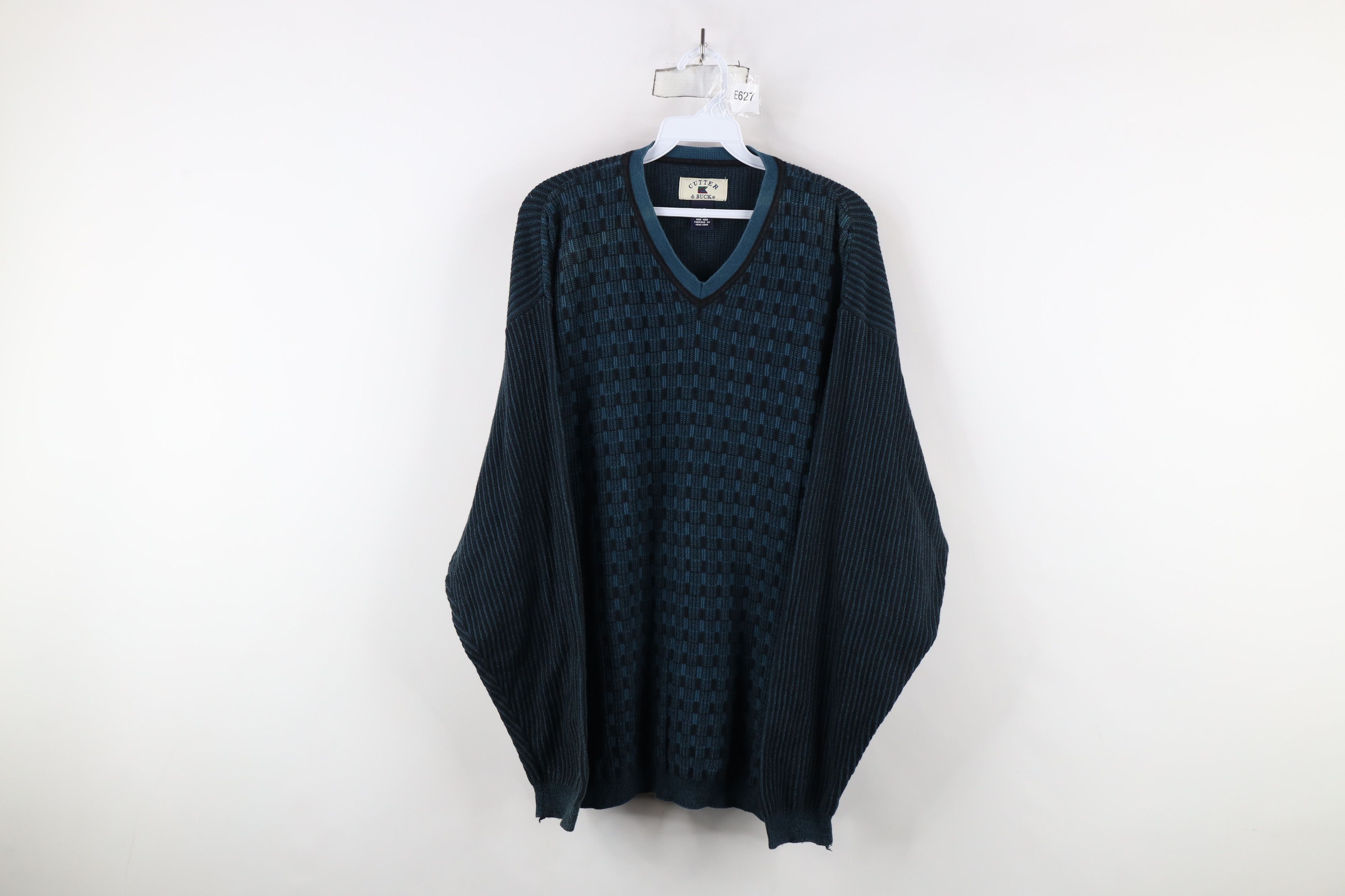 Vintage Vintage 90s Streetwear Checkered Ribbed Knit V-Neck Sweater Size US L / EU 52-54 / 3 - 1 Thumbnail