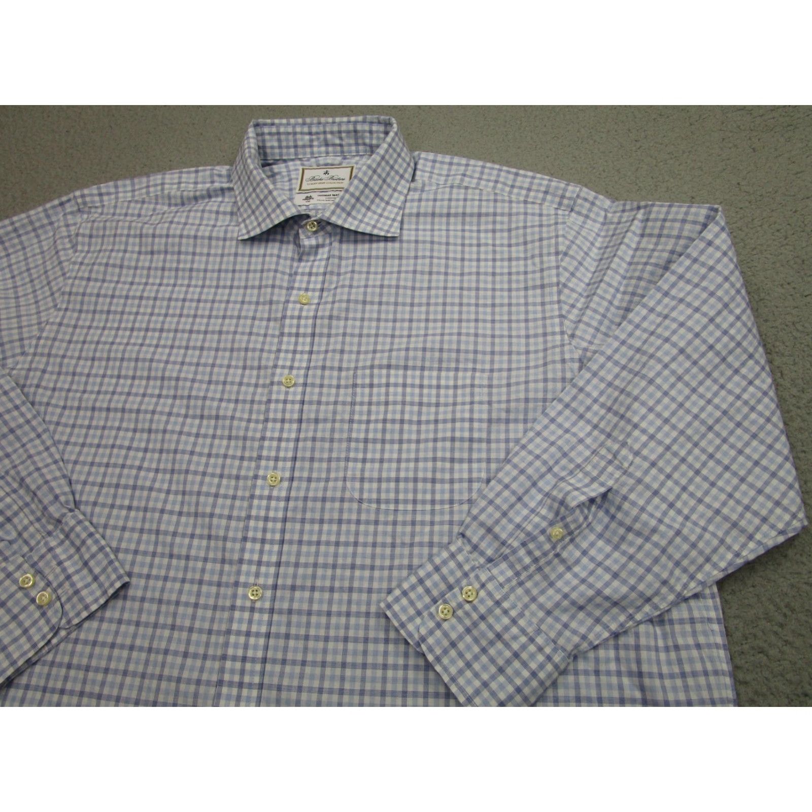 Brooks Brothers VINTAGE Brooks Brothers Dress Shirt Mens 17.5 32/33 Blue Gingham Thomas Mason Cotton Size 48R - 3 Thumbnail