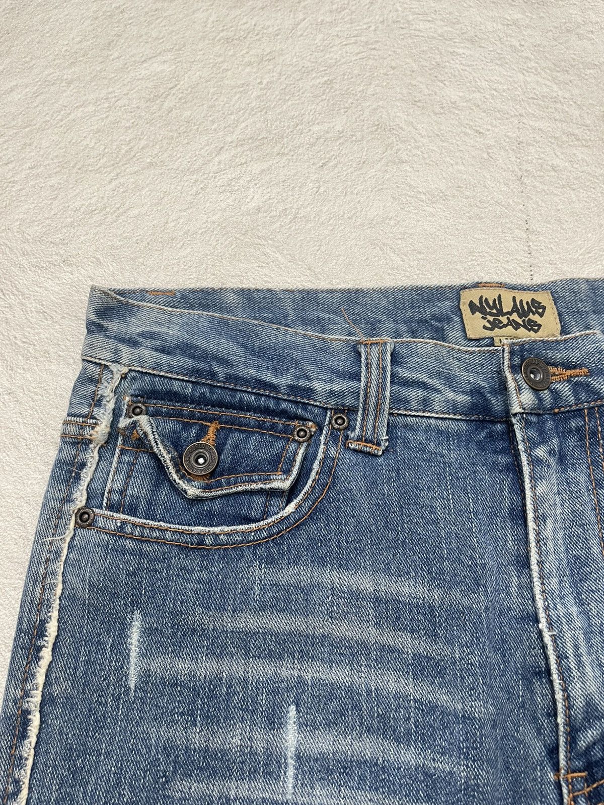 Japanese Brand 2000s Nylaus Jorts Distressed Denim Ripped Mudwash Y2K Size US 33 - 5 Thumbnail