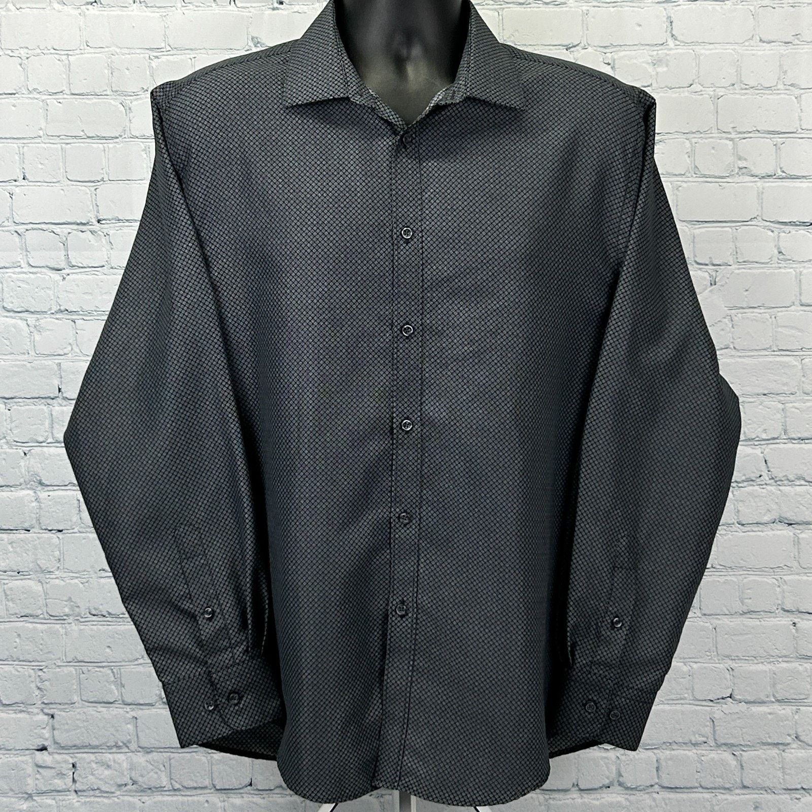 Nicole Miller Nicole Miller Button Front Dress Shirt Black Gray L 16-16.5 Size US L / EU 52-54 / 3 - 2 Thumbnail