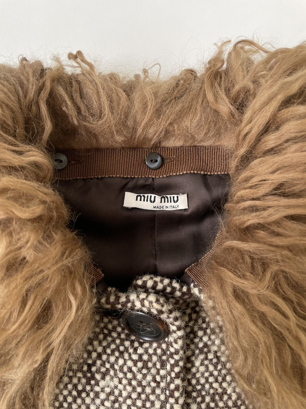 Miu Miu Early 2000s Shearling Collar Boucle Overcoat Size S / US 4 / IT 40 - 5 Thumbnail