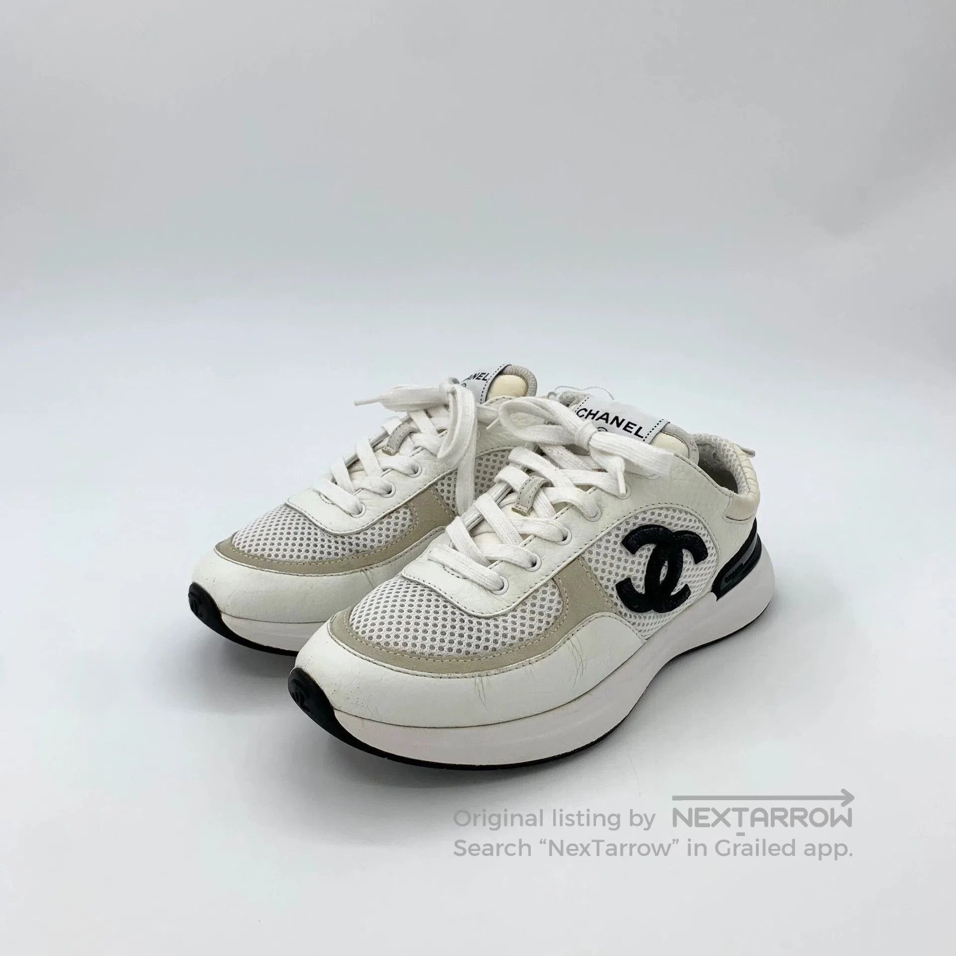 Chanel Chanel White Logo Mesh Leather Sneakers. Size US 7.5 / EU 40-41 - 1 Thumbnail