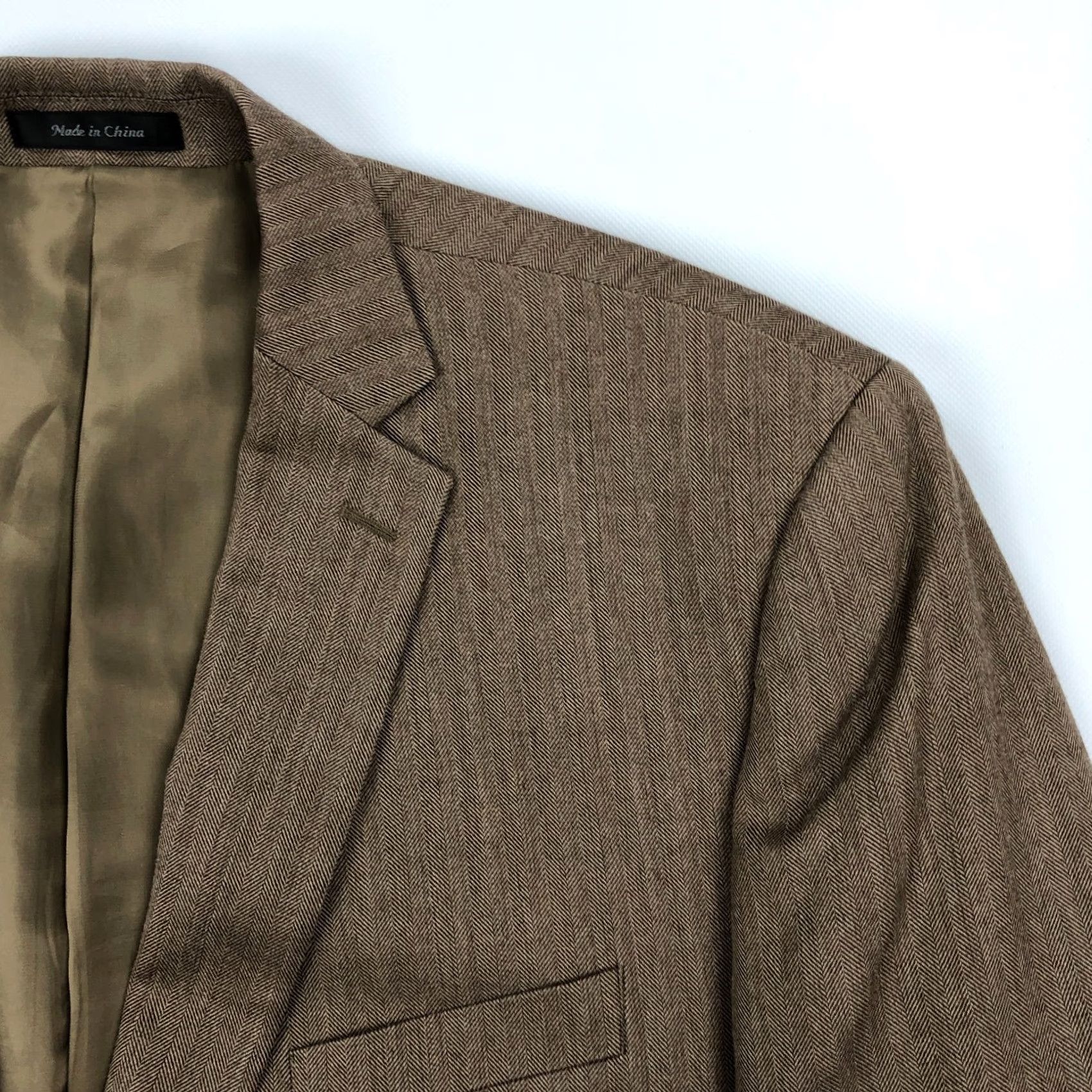 Ralph Lauren Ralph Lauren Blazer Jacket Silk Wool Brown Herringbone Sport Coat 48L Long Notch Double Vent Two-Button Front Mens Regular Size 48R - 2 Thumbnail