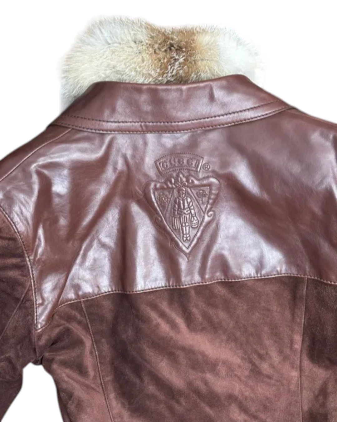Gucci RARE FOX FUR COLLAR LEATHER BELTED JACKET BY FRIDA GIANNINI Size S / US 4 / IT 40 - 2 Thumbnail