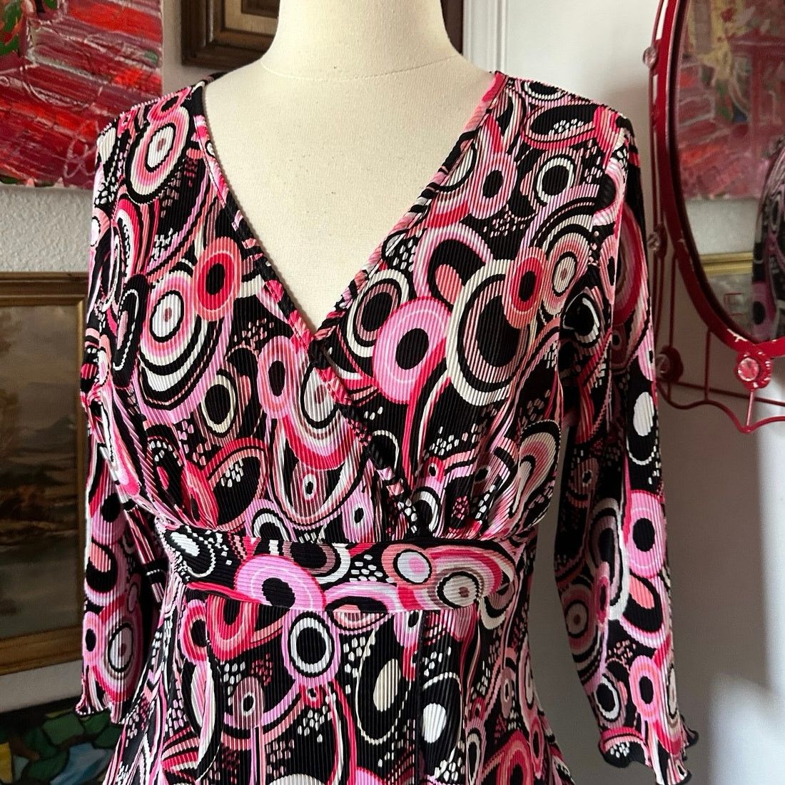 Other jtb pink black curl v neck long sleeve blouse Size M / US 6-8 / IT 42-44 - 2 Thumbnail